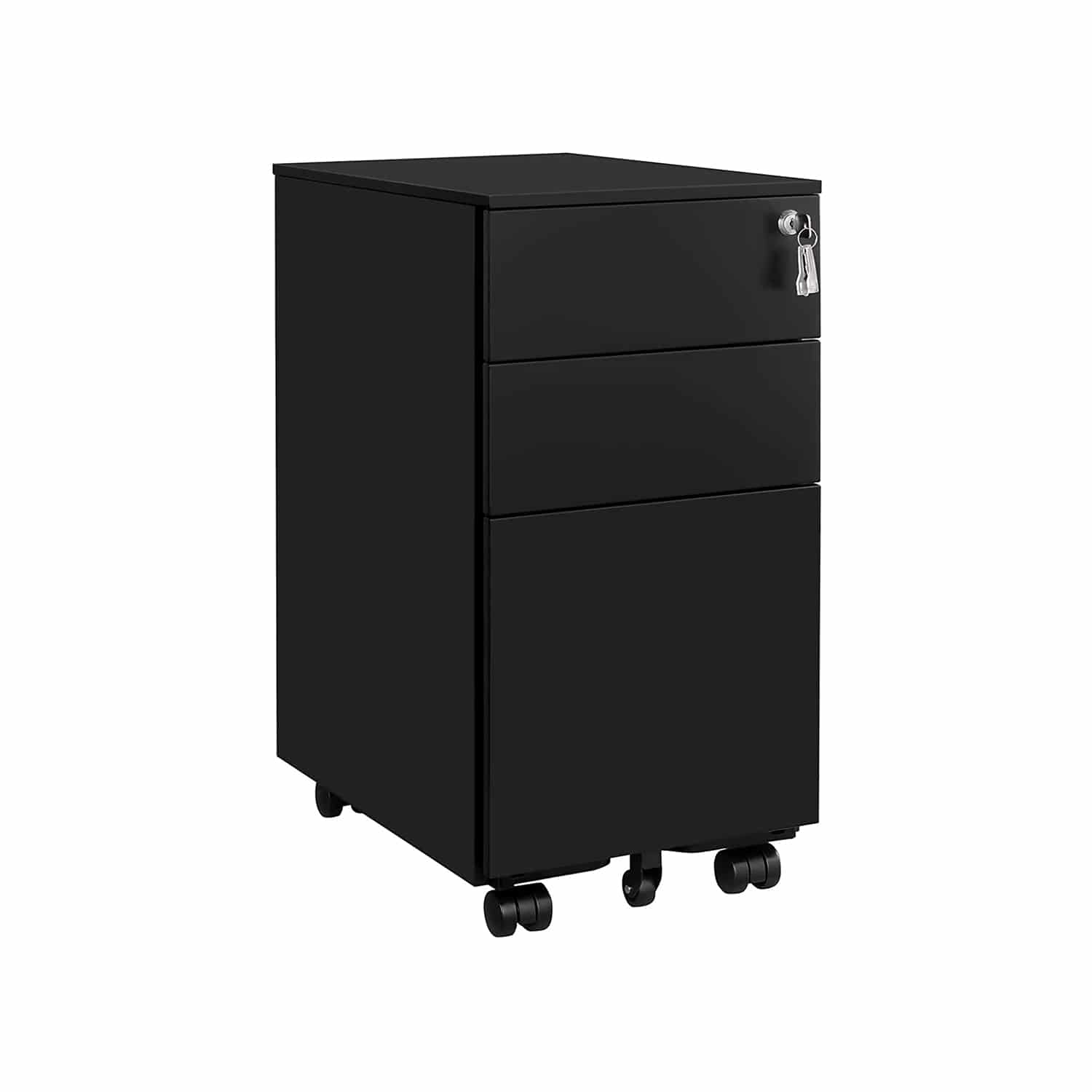 Rollcontainer mit Rollen und Schloss schwarz