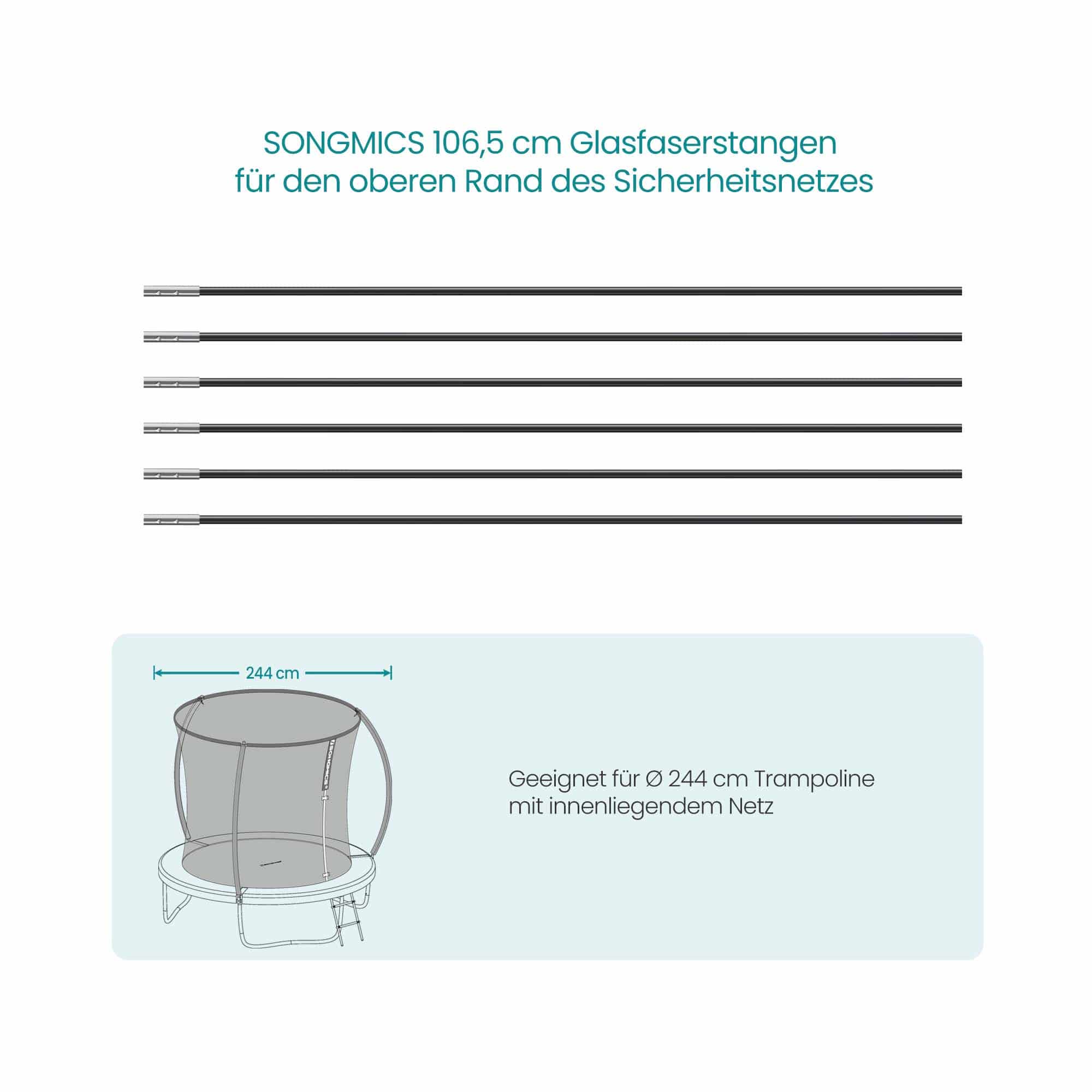 6 Glasfaserstangen 106,5 cm für den oberen Rand