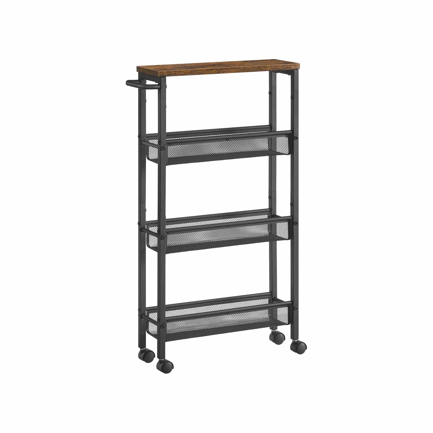 VASAGLE Rollwagen – Schmaler Nischenwagen mit 4 Ebenen, 45×13×77 cm, Vintagebraun-Schwarz