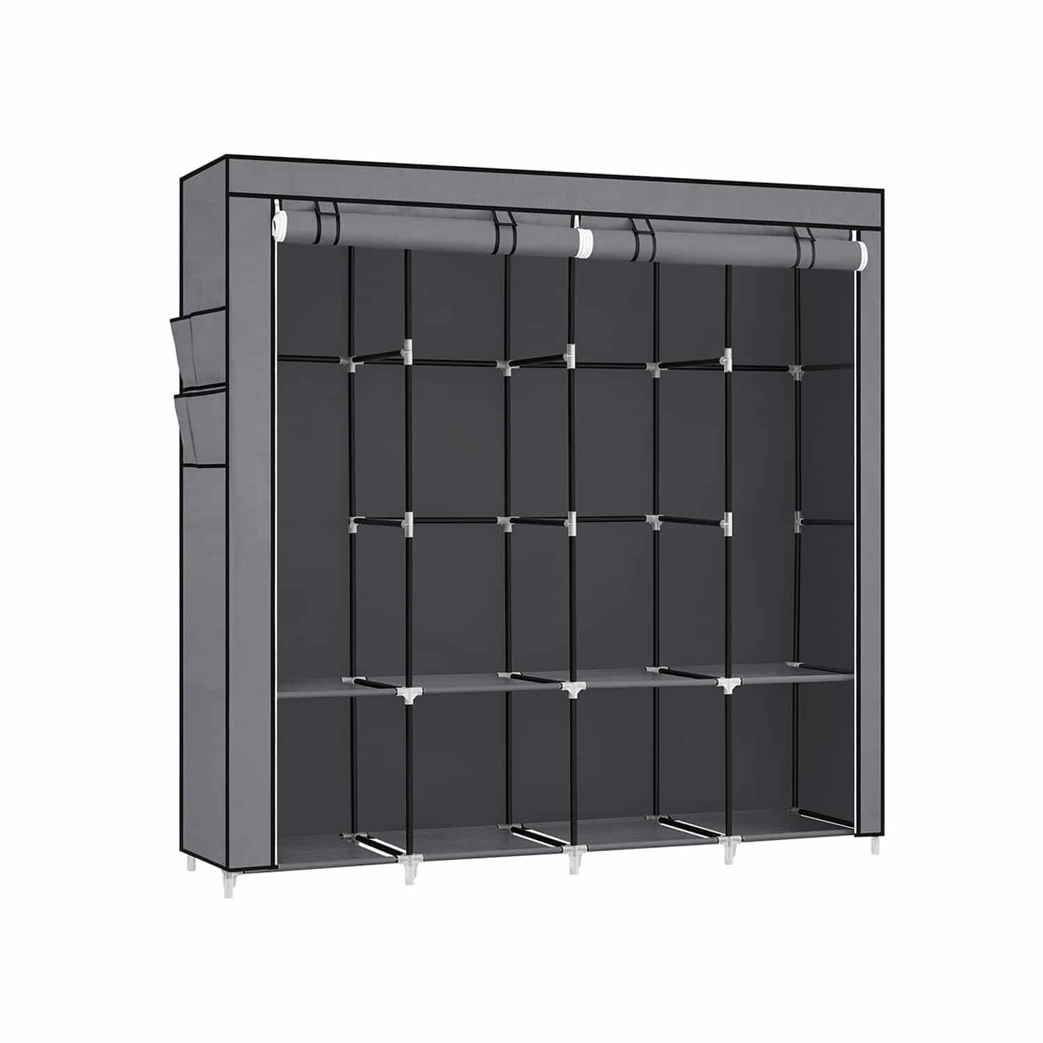 Stoffschrank mit 4 Kleiderstangen und 4 Seitentaschen