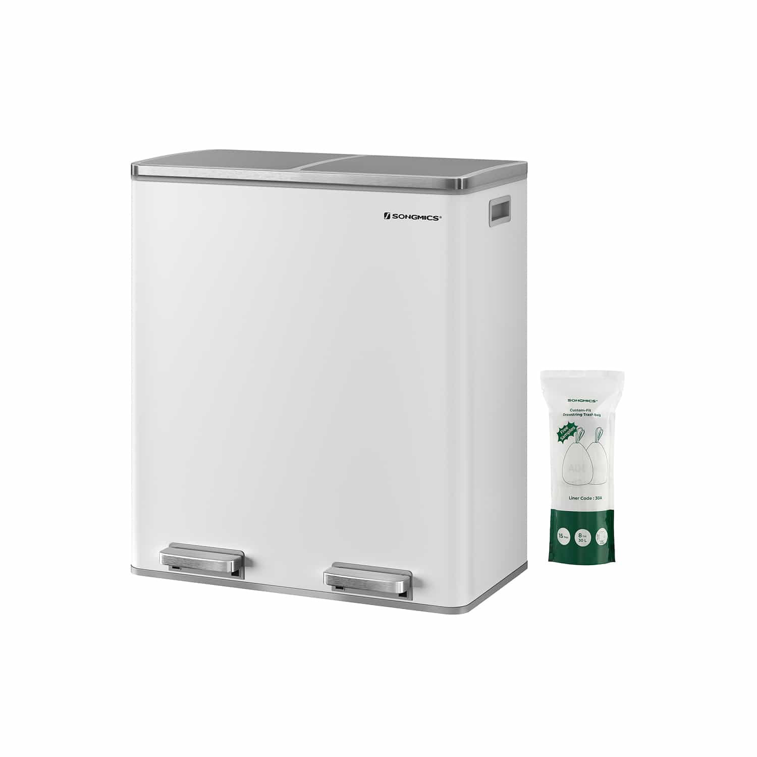 Mülleimer Küche 60 L – 2 Fächer, Treteimer, Silbern