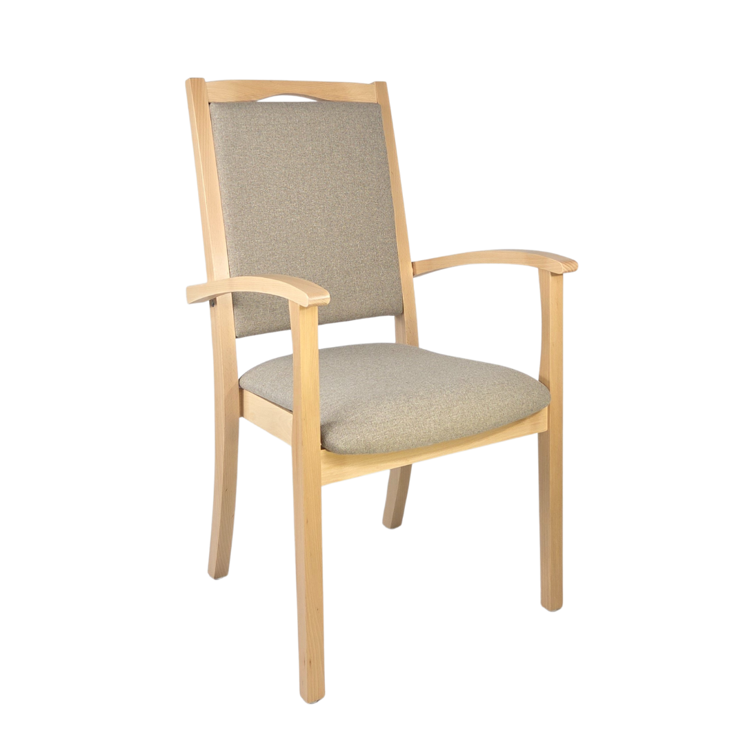 Alexander Hochlehner – Ergonomischer Armlehnenstuhl für Senioren und Pflege - Metall Silber / Stoff Kariba Beige