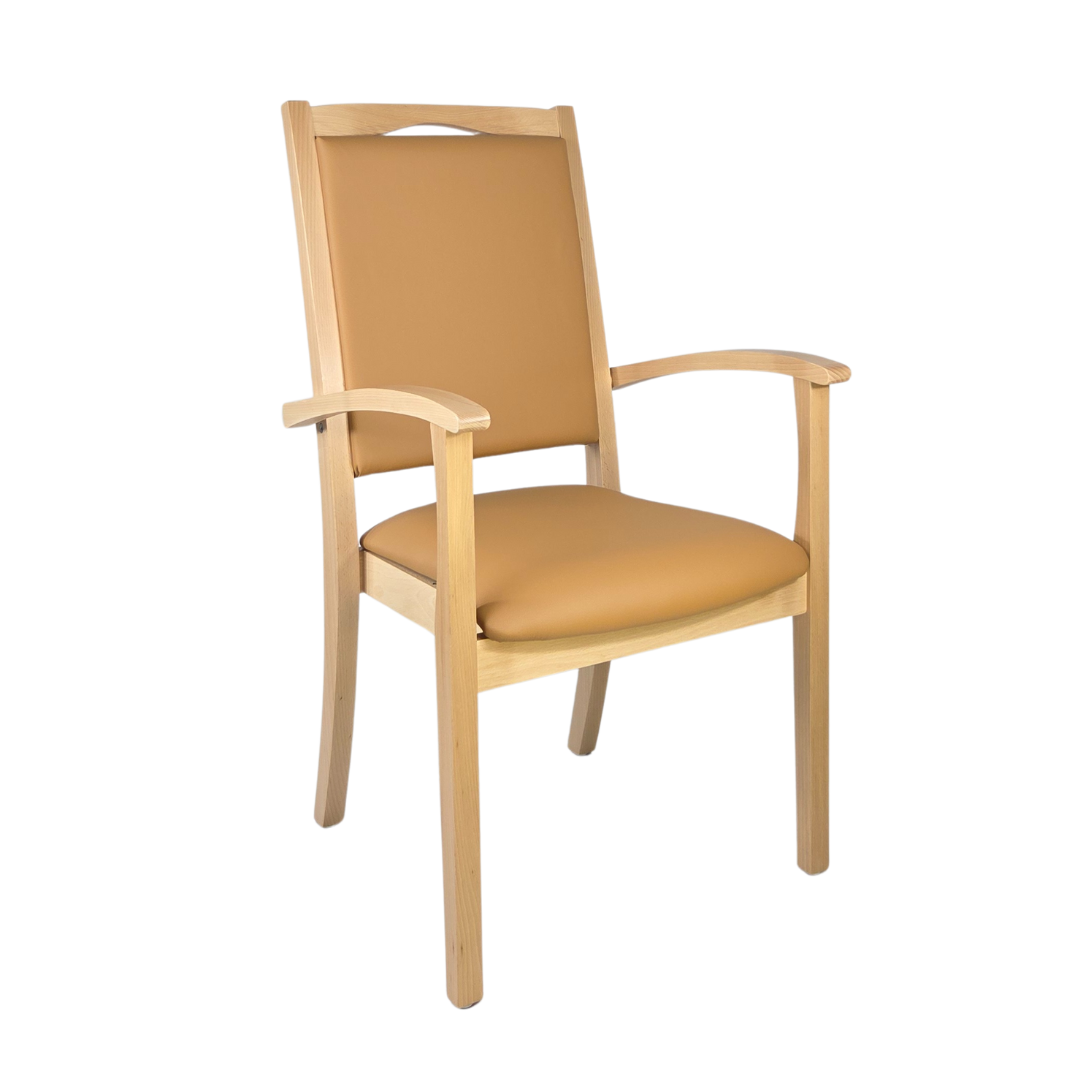 Alexander Hochlehner – Ergonomischer Armlehnenstuhl für Senioren und Pflege - Metall Silber / Kunstleder Soft Camel