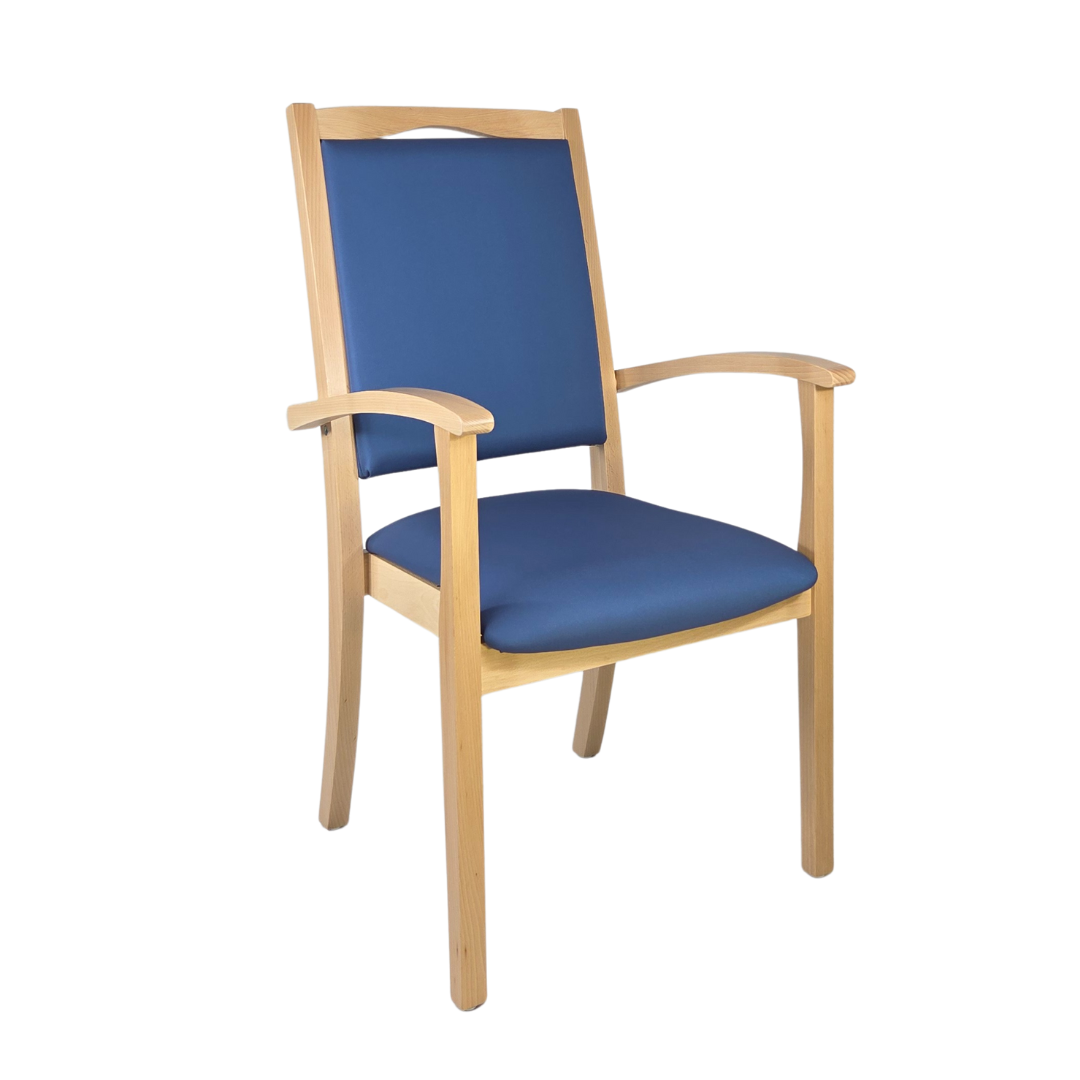 Alexander Hochlehner – Ergonomischer Armlehnenstuhl für Senioren und Pflege - Metall Silber / Clean-Kunstleder Walter Blau