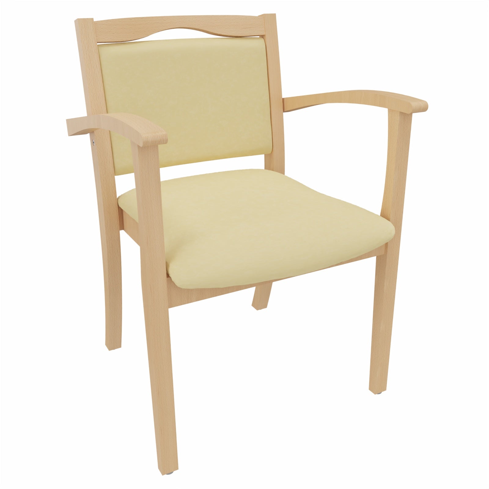 Seniorenstuhl Alexander mit Armlehnen – Komfortabler Pflegestuhl – 47cm - Clean-Stoff Como Creme / Kunststoff Weiss