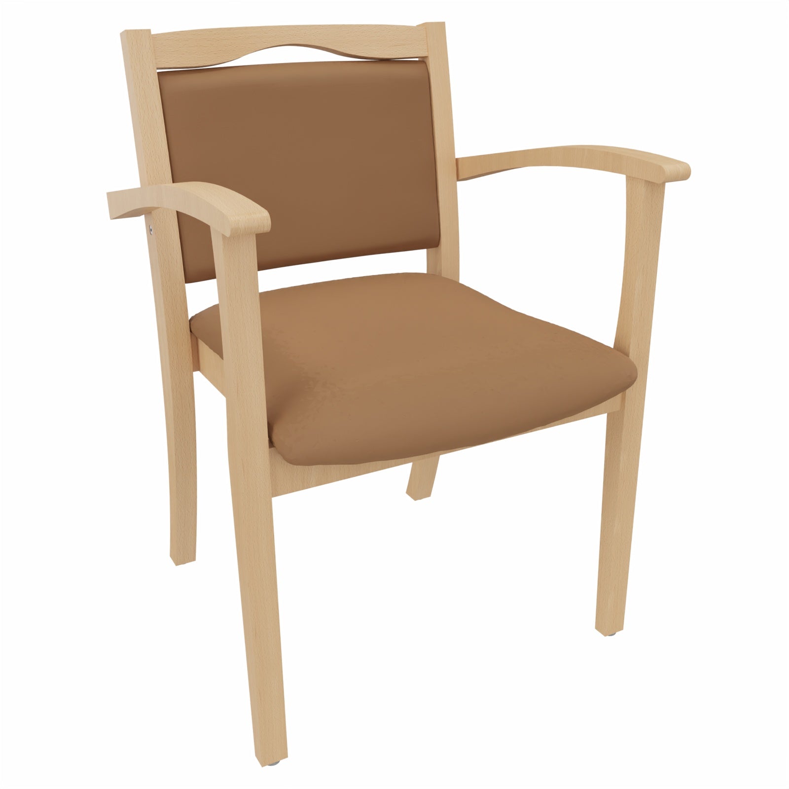 Seniorenstuhl Alexander mit Armlehnen – Komfortabler Pflegestuhl – 47cm - Kunstleder Soft Camel / Kunststoff Weiss