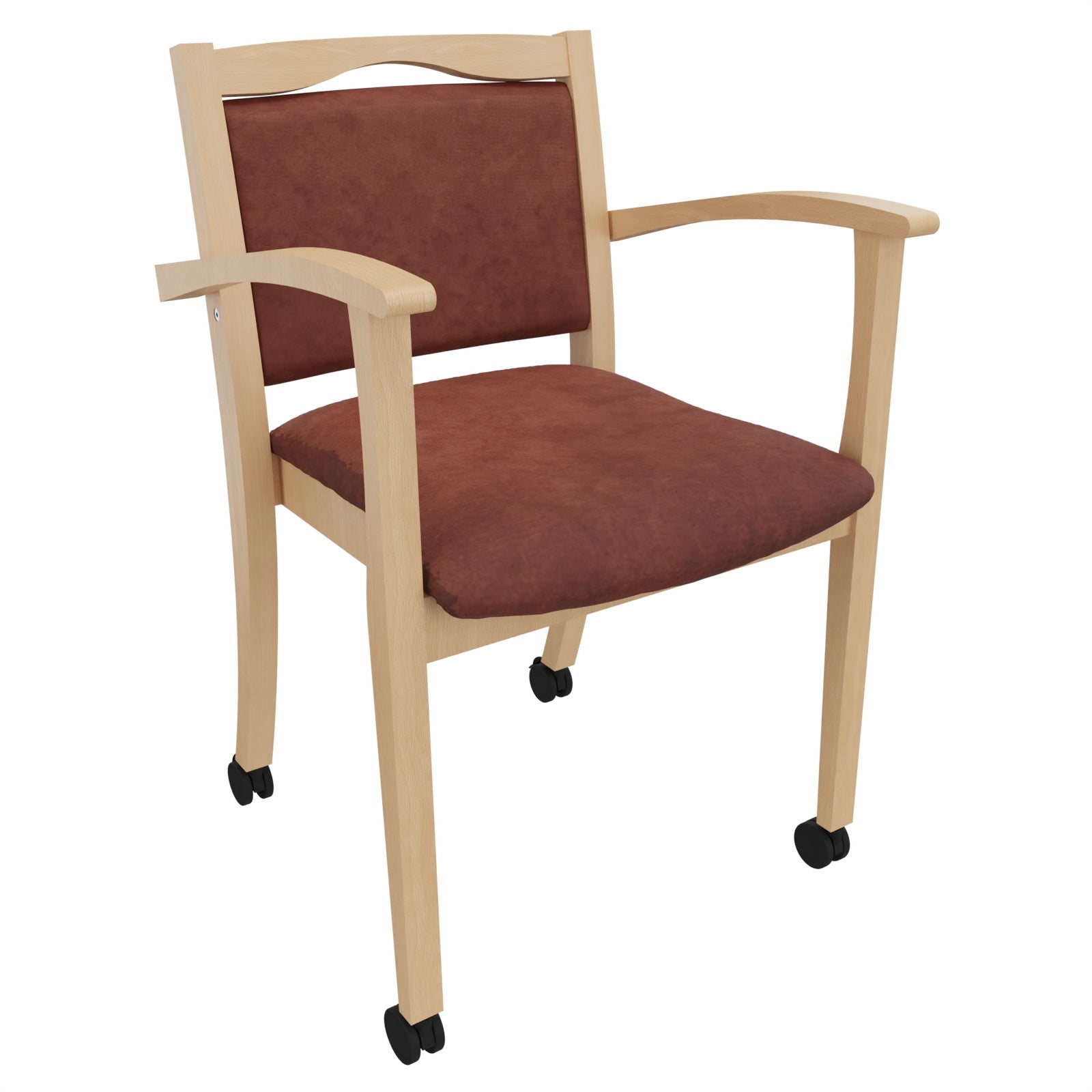 Seniorenstuhl Alexander auf Rollen – Komfortabler Pflegestuhl mit Armlehnen und Rollen - 53,5cm / Clean-Stoff Como Braun
