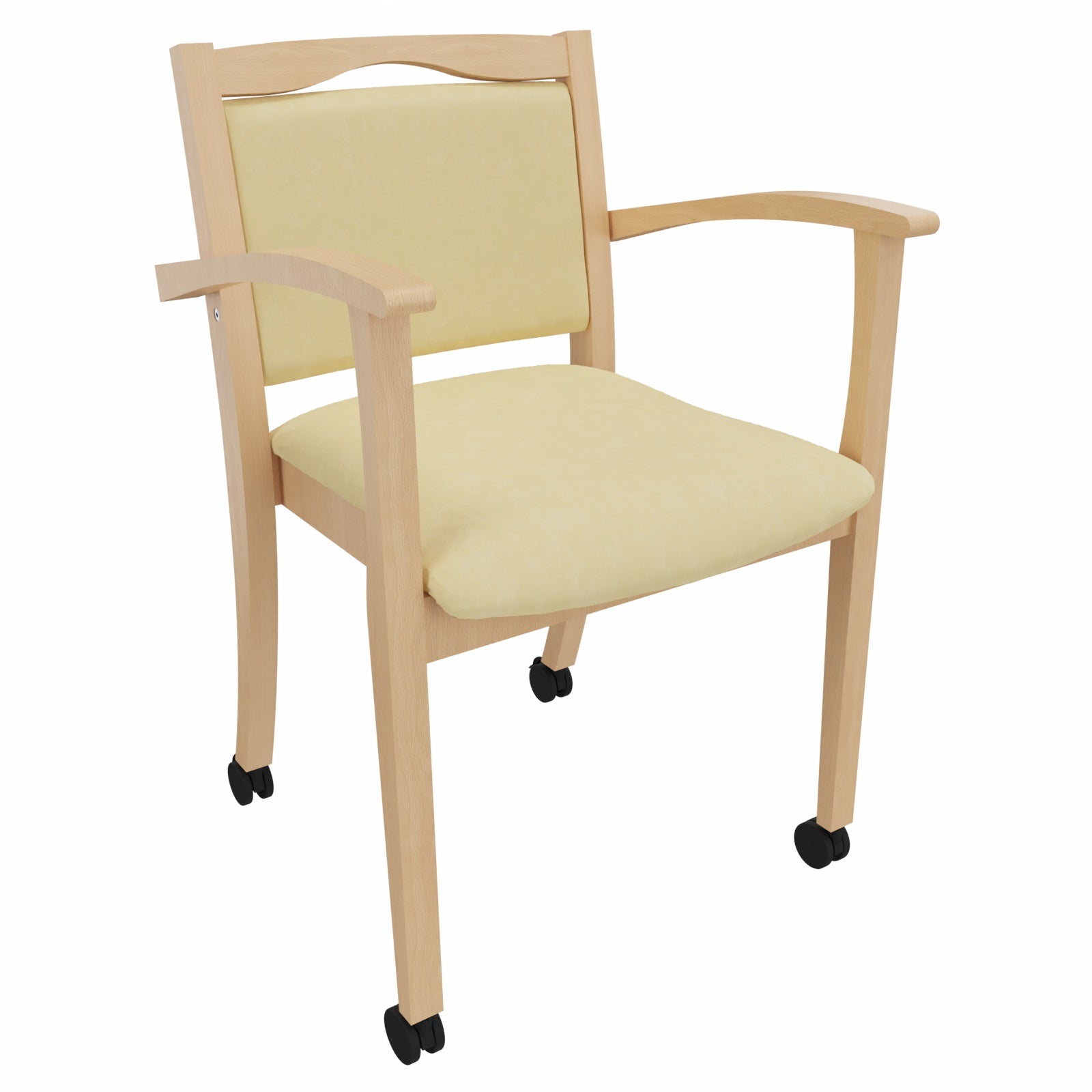 Seniorenstuhl Alexander auf Rollen – Komfortabler Pflegestuhl mit Armlehnen und Rollen - 53,5cm / Clean-Stoff Como Creme