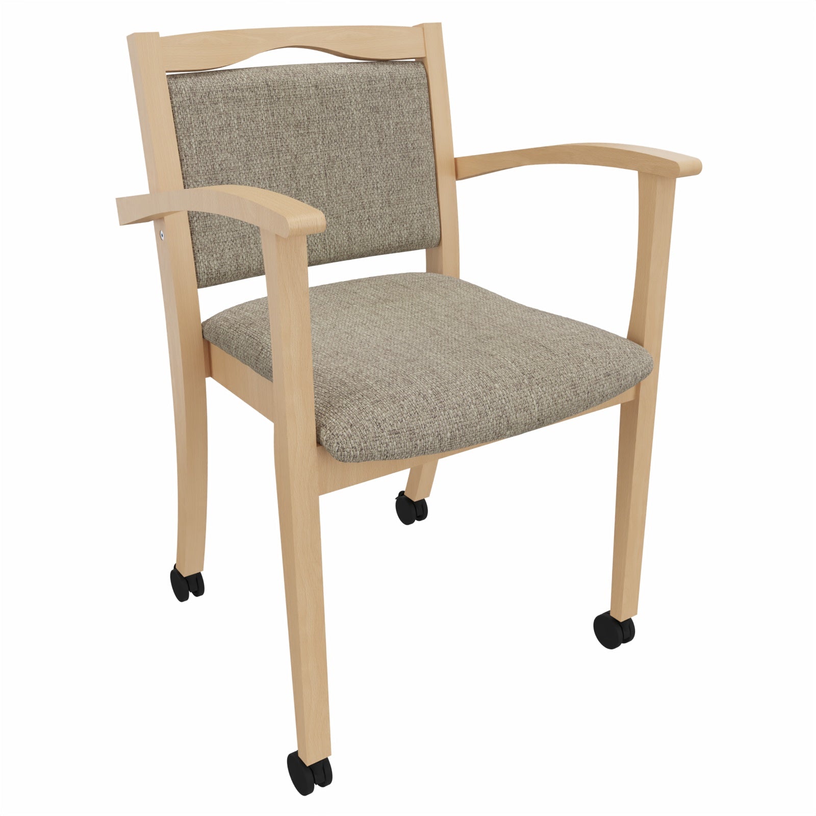 Seniorenstuhl Alexander auf Rollen – Komfortabler Pflegestuhl mit Armlehnen und Rollen - 53,5cm / Stoff Kariba Beige