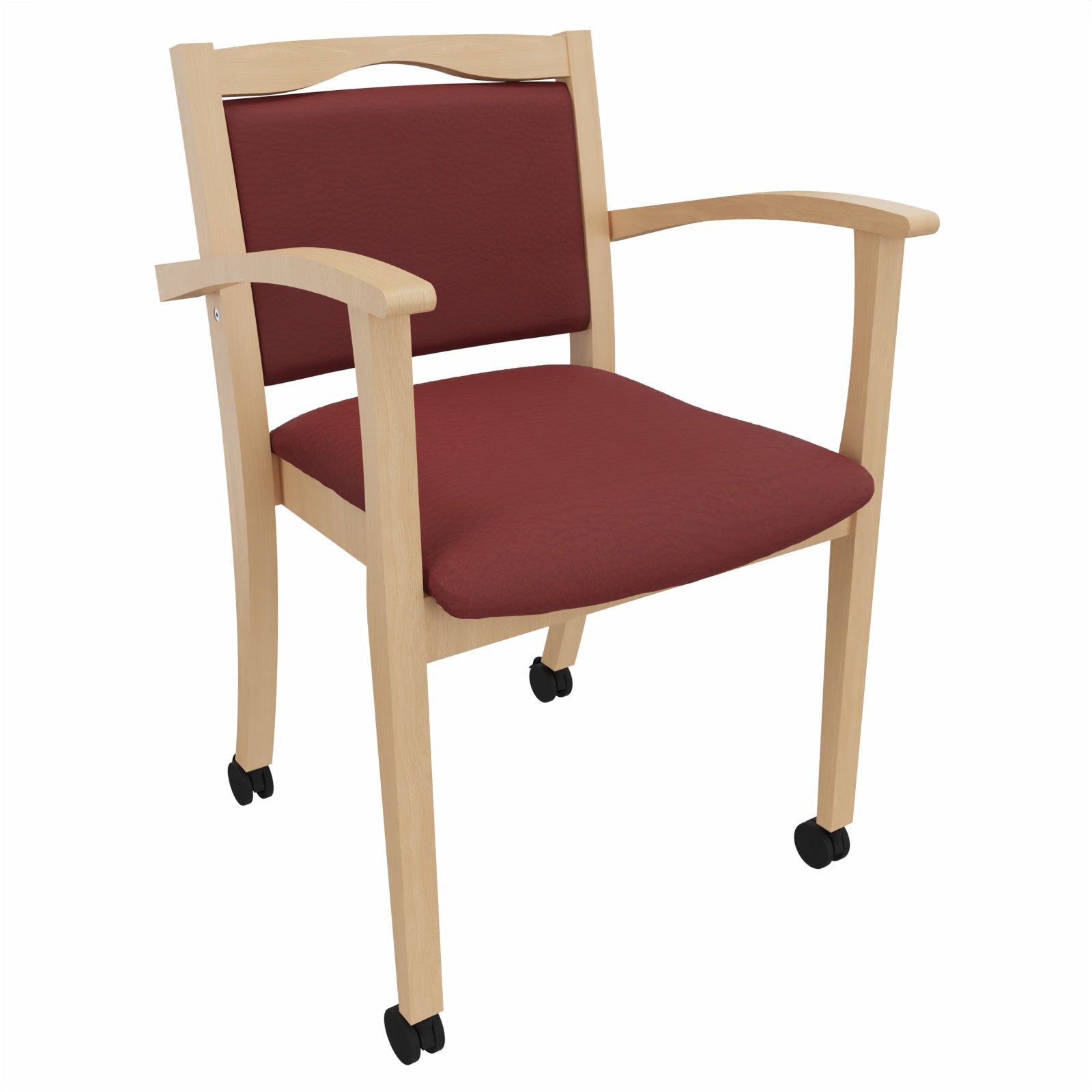 Seniorenstuhl Alexander auf Rollen – Komfortabler Pflegestuhl mit Armlehnen und Rollen - 47cm / Kunstleder Nessi Bordeaux