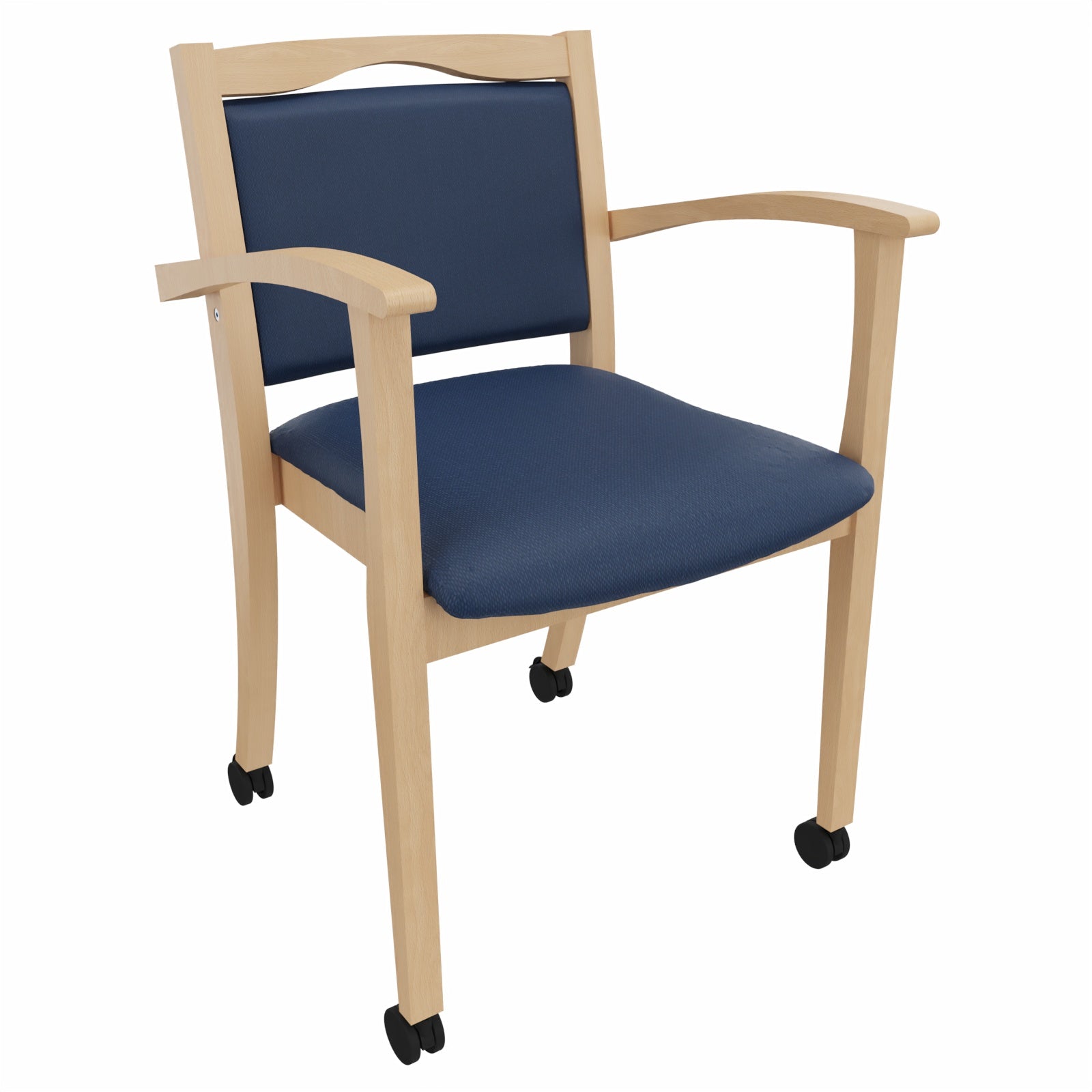 Seniorenstuhl Alexander auf Rollen – Komfortabler Pflegestuhl mit Armlehnen und Rollen - 53,5cm / Clean-Kunstleder Walter Blau