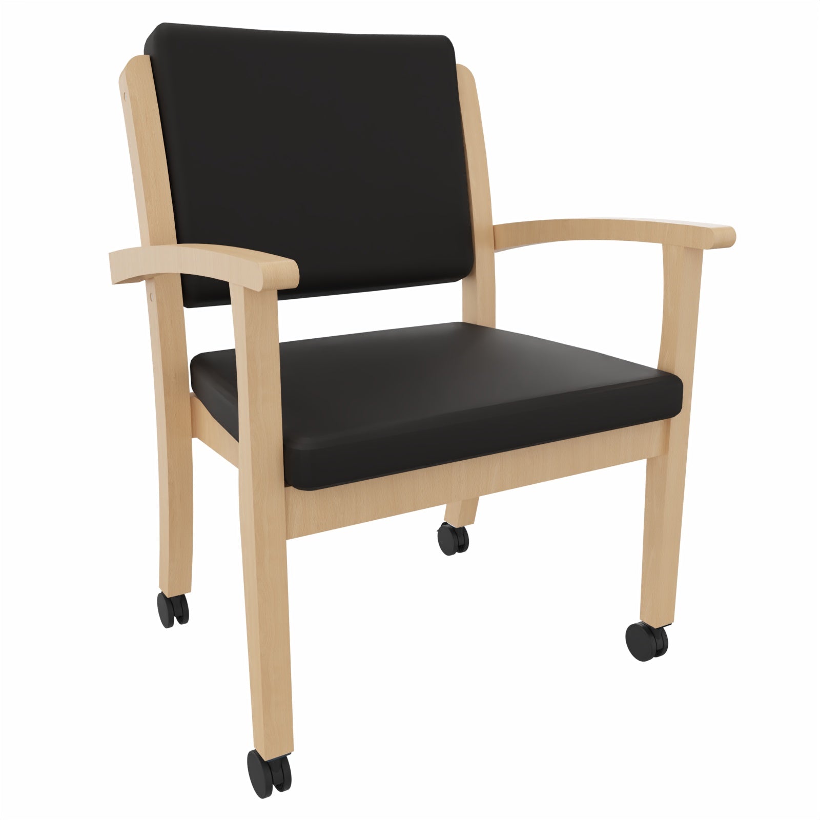 Schwerlaststuhl Alexander XXL auf Rollen – Stabiler Stuhl mit Armlehnen für Adipositas bis 250 kg - 58,5cm / Kunstleder Soft Schwarz