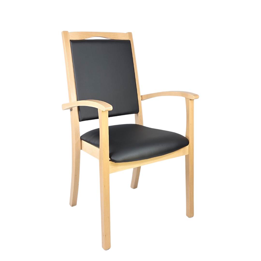 Alexander Hochlehner – Ergonomischer Armlehnenstuhl für Senioren und Pflege - Metall Silber / Kunstleder Soft Schwarz