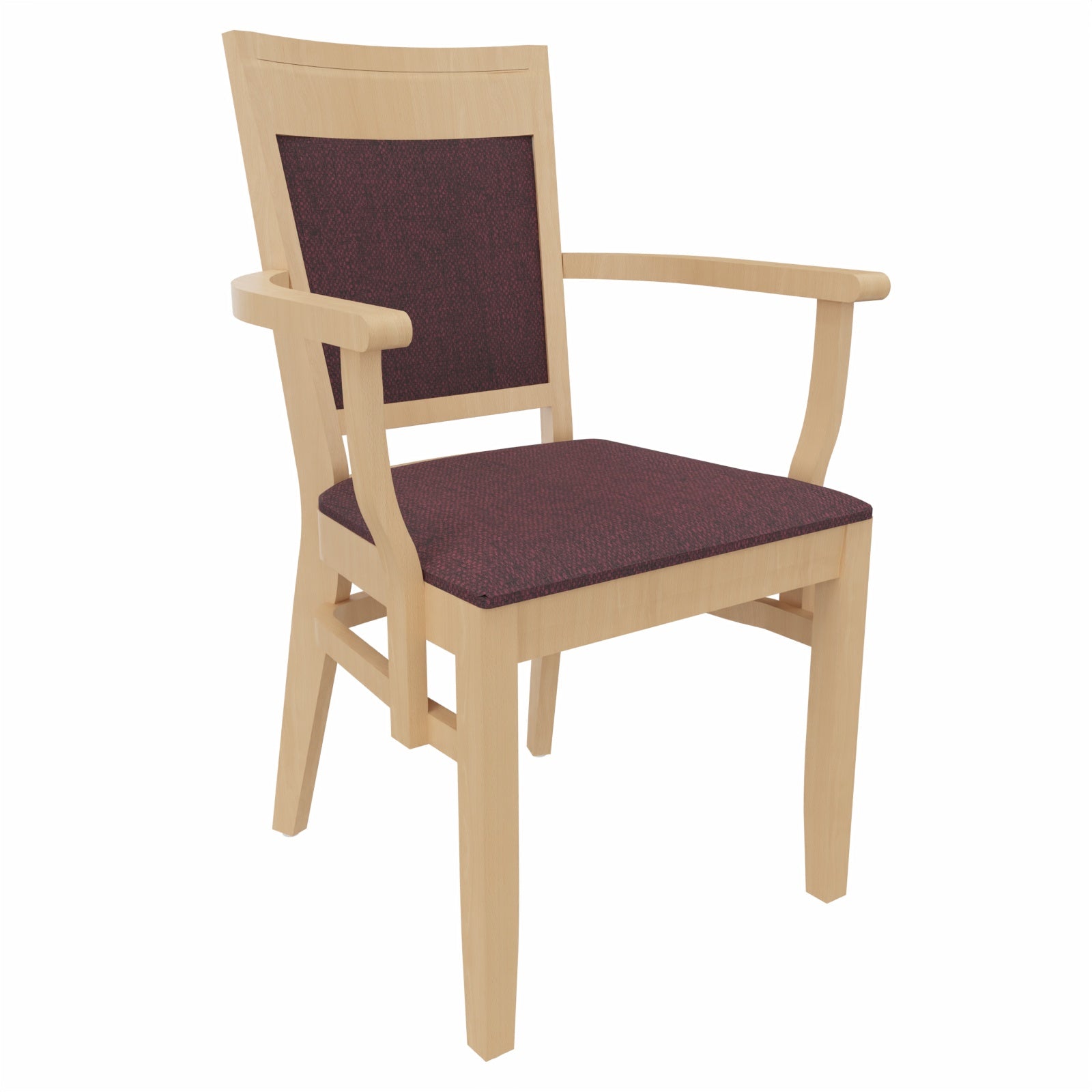Armlehnenstuhl Anne – Pflegeleichter Seniorenstuhl mit ergonomischer Sitzhöhe - Metall Silber / Stoff Kariba Bordeaux