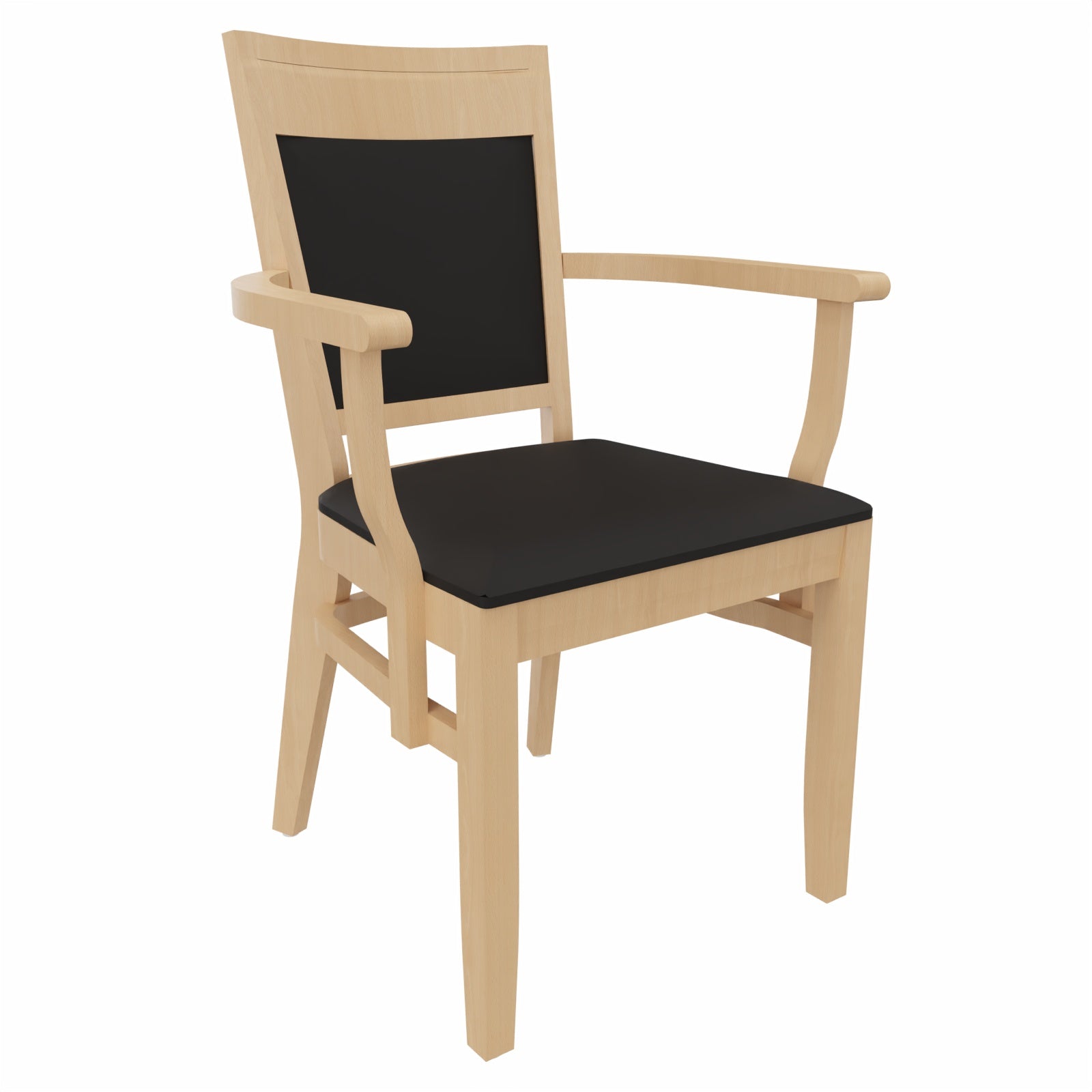 Armlehnenstuhl Anne – Pflegeleichter Seniorenstuhl mit ergonomischer Sitzhöhe - Metall Silber / Kunstleder Soft Schwarz