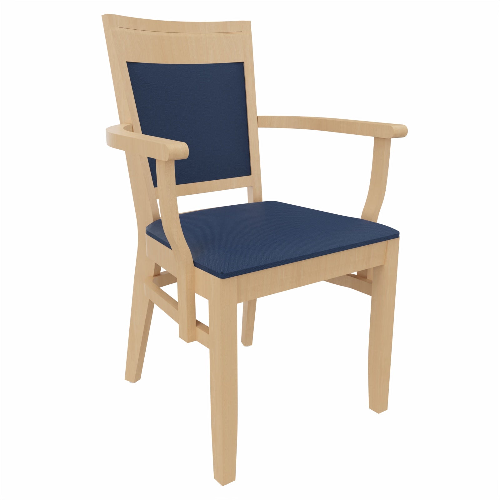 Armlehnenstuhl Anne – Pflegeleichter Seniorenstuhl mit ergonomischer Sitzhöhe - Metall Silber / Clean-Kunstleder Walter Blau