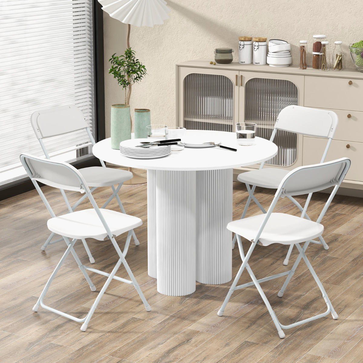 4er Set Metall Klappstühle mit Kunststoffsitz & Rückenlehne Tragbare Terrassenstühle Weiß
