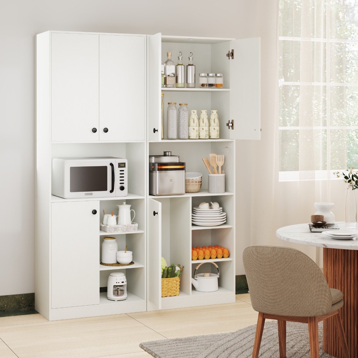 Küchenschrank mit 3 Türen & Offenen Regalen Buffetschrank mit Arbeitsplatte Hochschrank