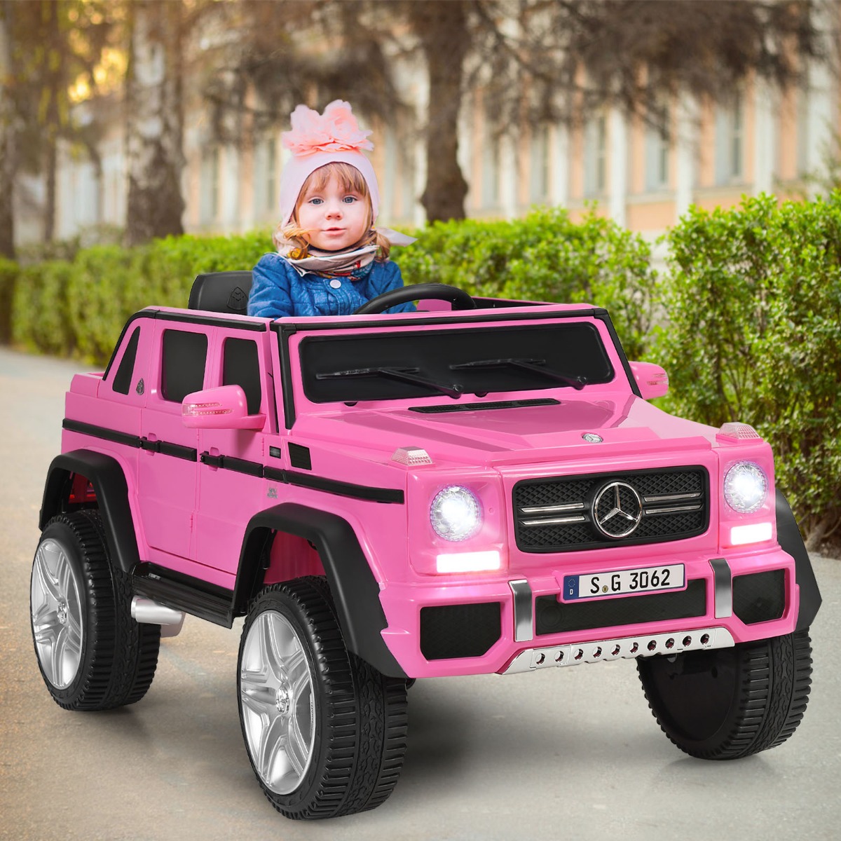 12 V Lizenzierter Mercedes-Benz Maybach Batteriebetriebener Jeep mit Federung Rosa