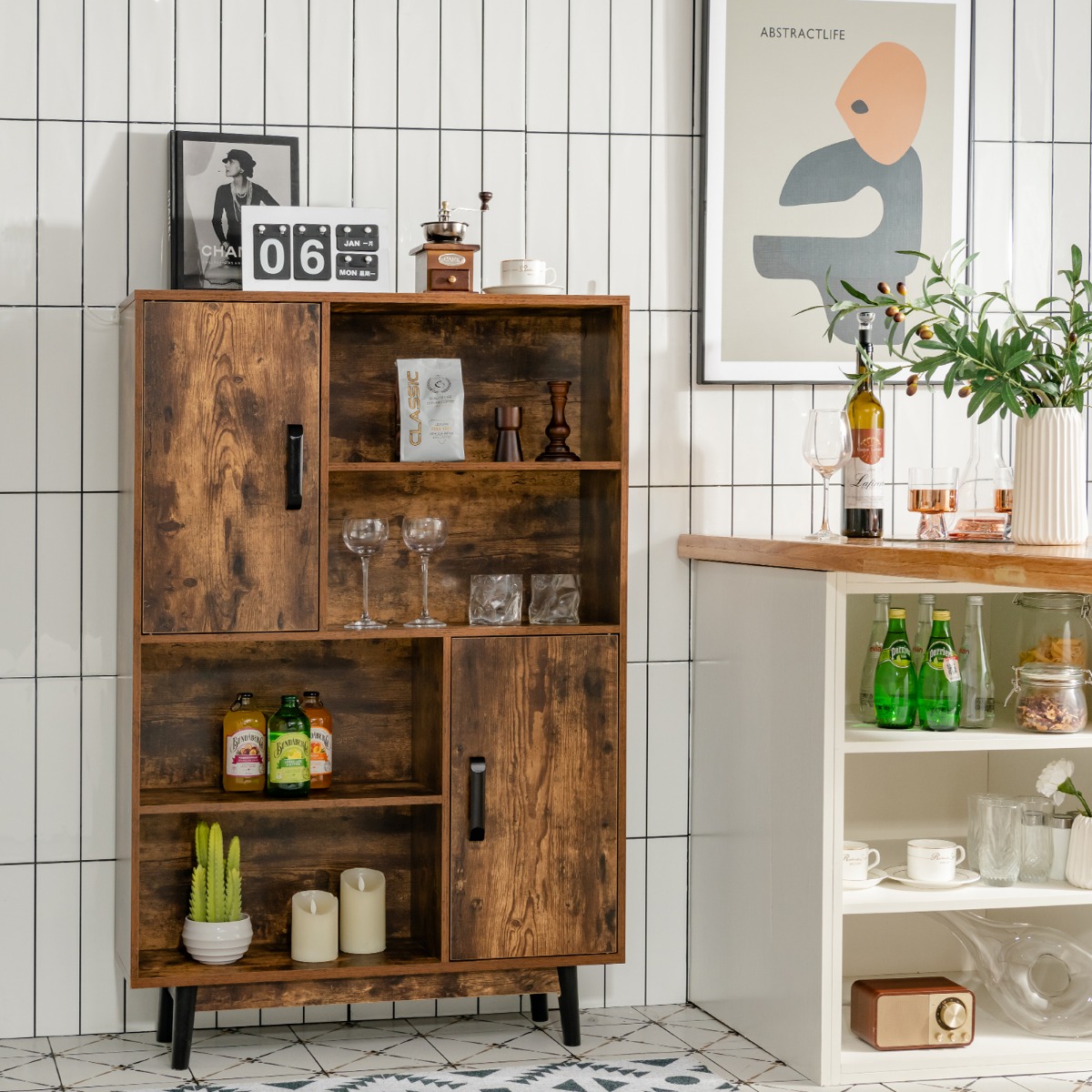 Bücherregal Holz Aufbewahrungsschrank mit Türen und offene Regale 80 x 24 x 120 cm Kaffee