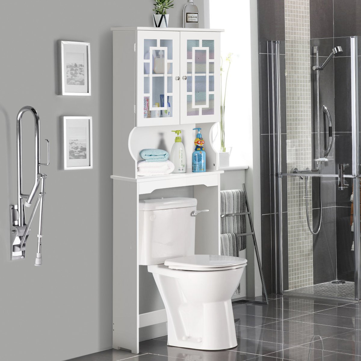 Toilettenschrank Badezimmer Regal Toilettenregal Waschmaschinenschrank mit 3 Regalen Weiß 60 x 22 x 170,5 cm