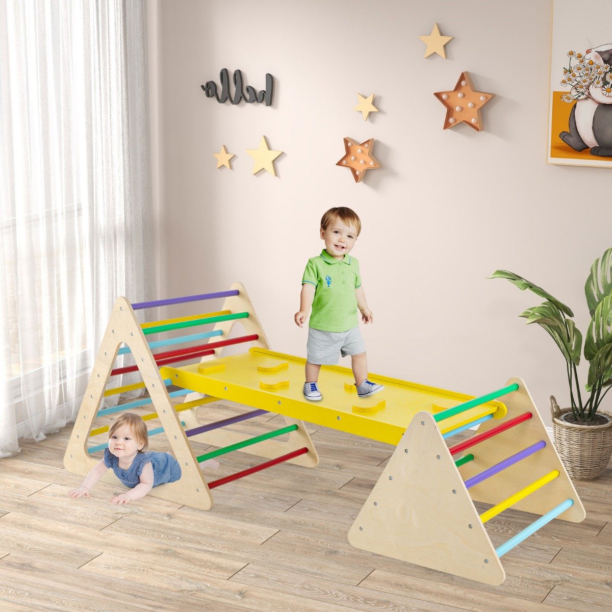 3 in 1 Kletterspielzeug Set mit Kletterdreieck & Leiter & Rutsche Klettergerüst Bunt