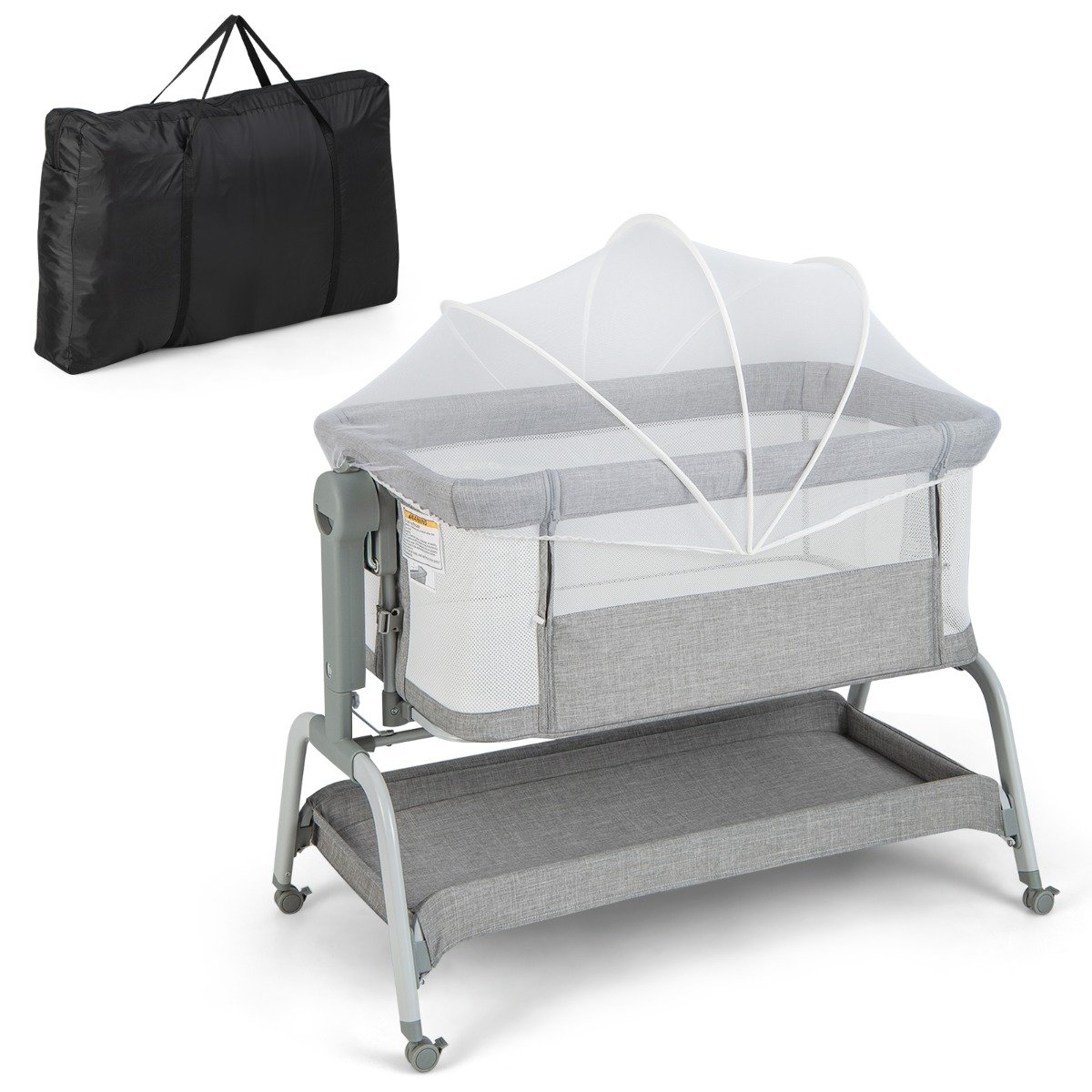 4 in 1 Mobiles Babybett mit Moskitonetz & Matratze & 6 Verstellbaren Höhen Grau