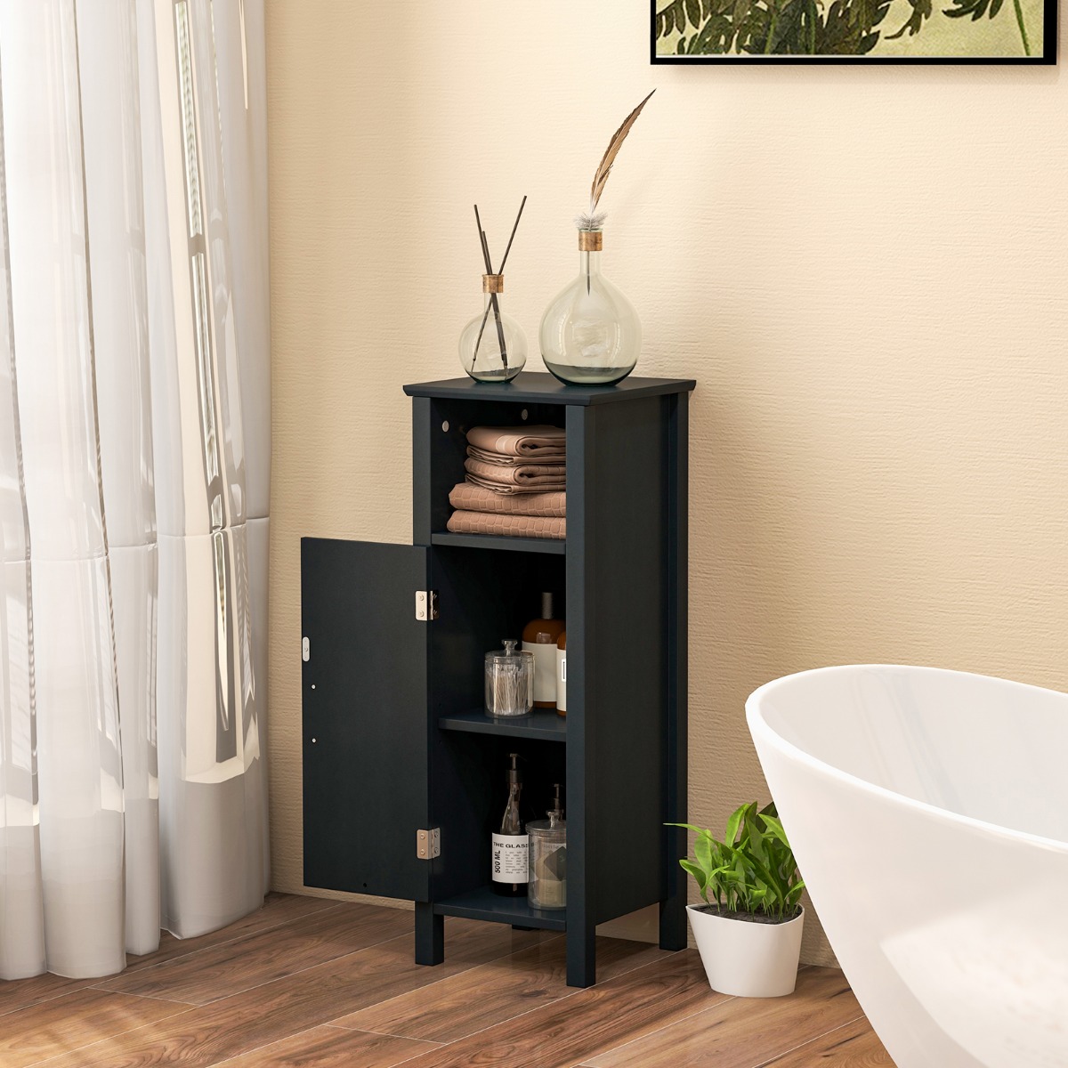 Badezimmerschrank Badschrank mit offenem Fach Beistellschrank Aufbewahrungsschrank 30 x 30 x 80 cm Schwarz