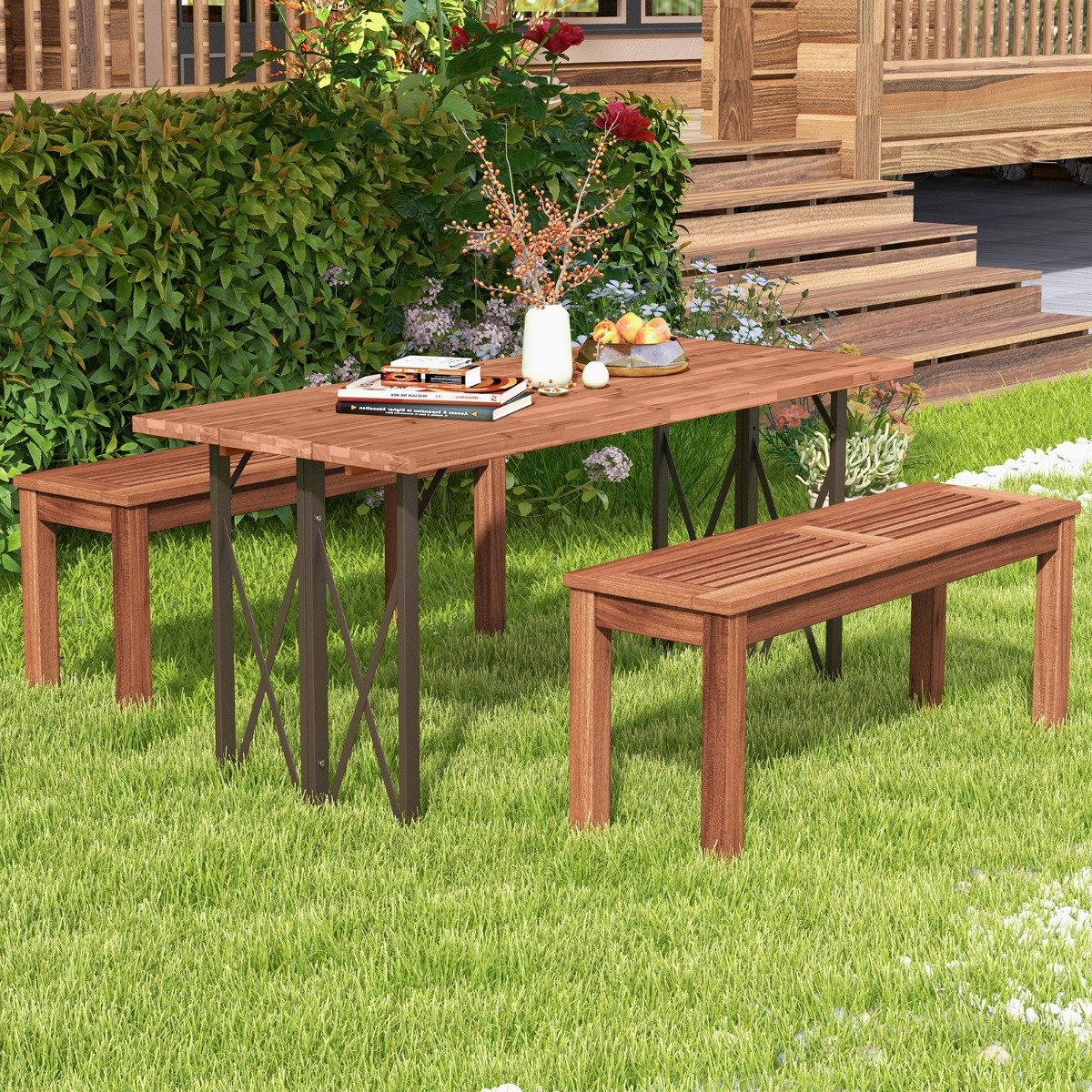 Gartenbank wetterfest 2-Sitzer Sitzbank ohne Rückenlehne Holzbank bis 150 kg 100 x 30,5 x 47 cm 2 Stücke