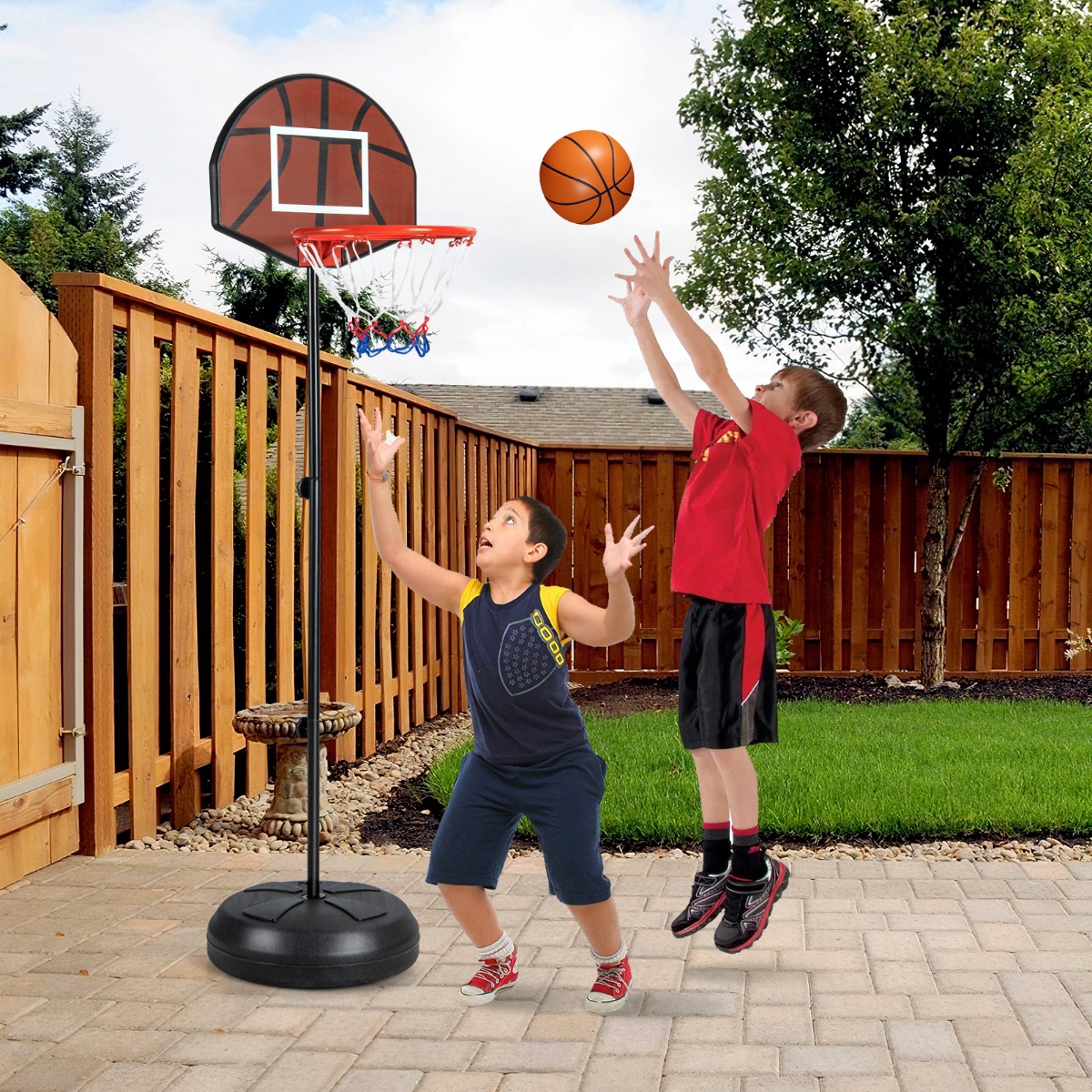 Kinder Basketballkorb mit Dartboard & 6 Darts Basketballständer Schwarz