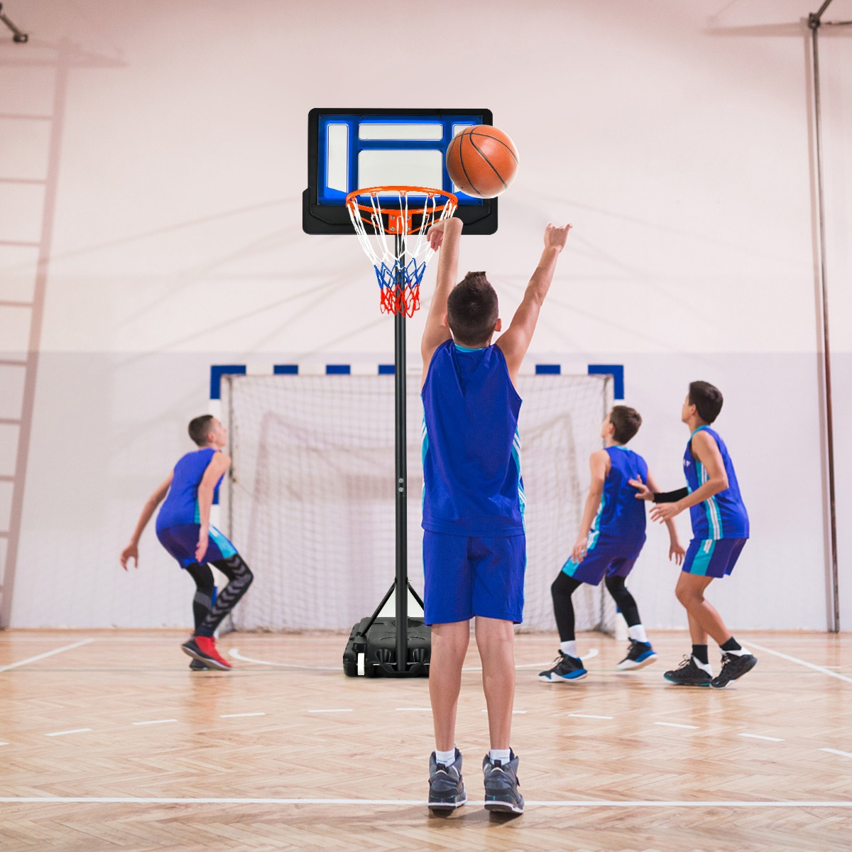 Basketballständer 90/158-210 cm höhenverstellbar Basketballkorb mit Ständer wetterbeständig Indoor Outdoor Blau