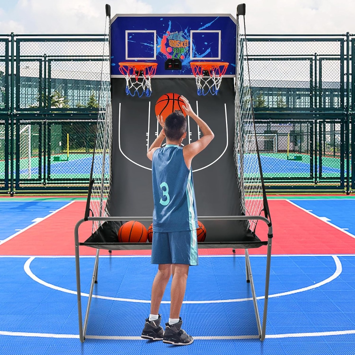 Basketballautomat Klappbares Basketball-Arcade-Spiel mit 2 Körben Blau