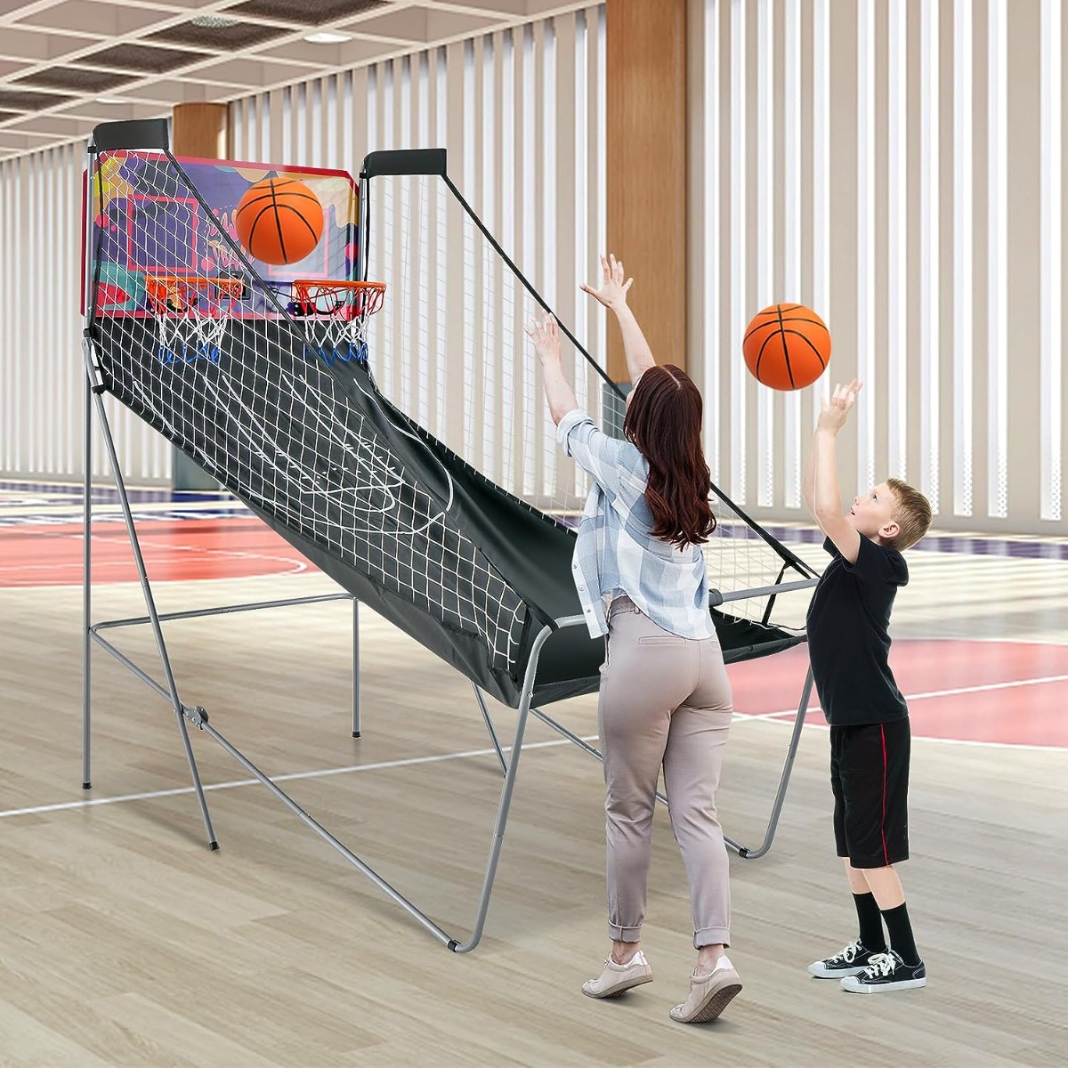 8 in 1 Basketballautomat Klappbarer Elektrischer Baskeltballständer Schießmaschine Lila