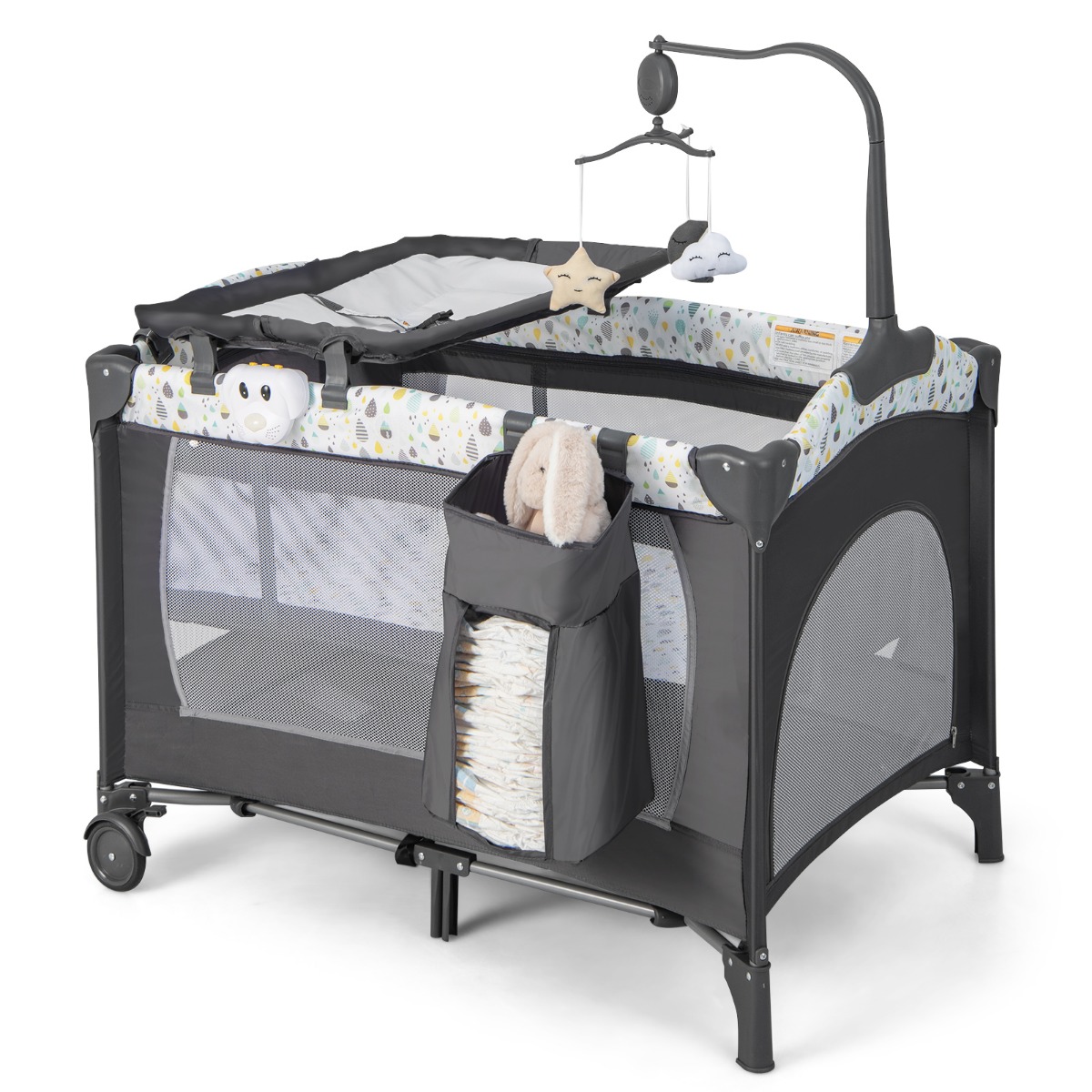 3 IN 1 Beistellbett Klappbar Reisebett mit Matratze Hängespielzeug Beige