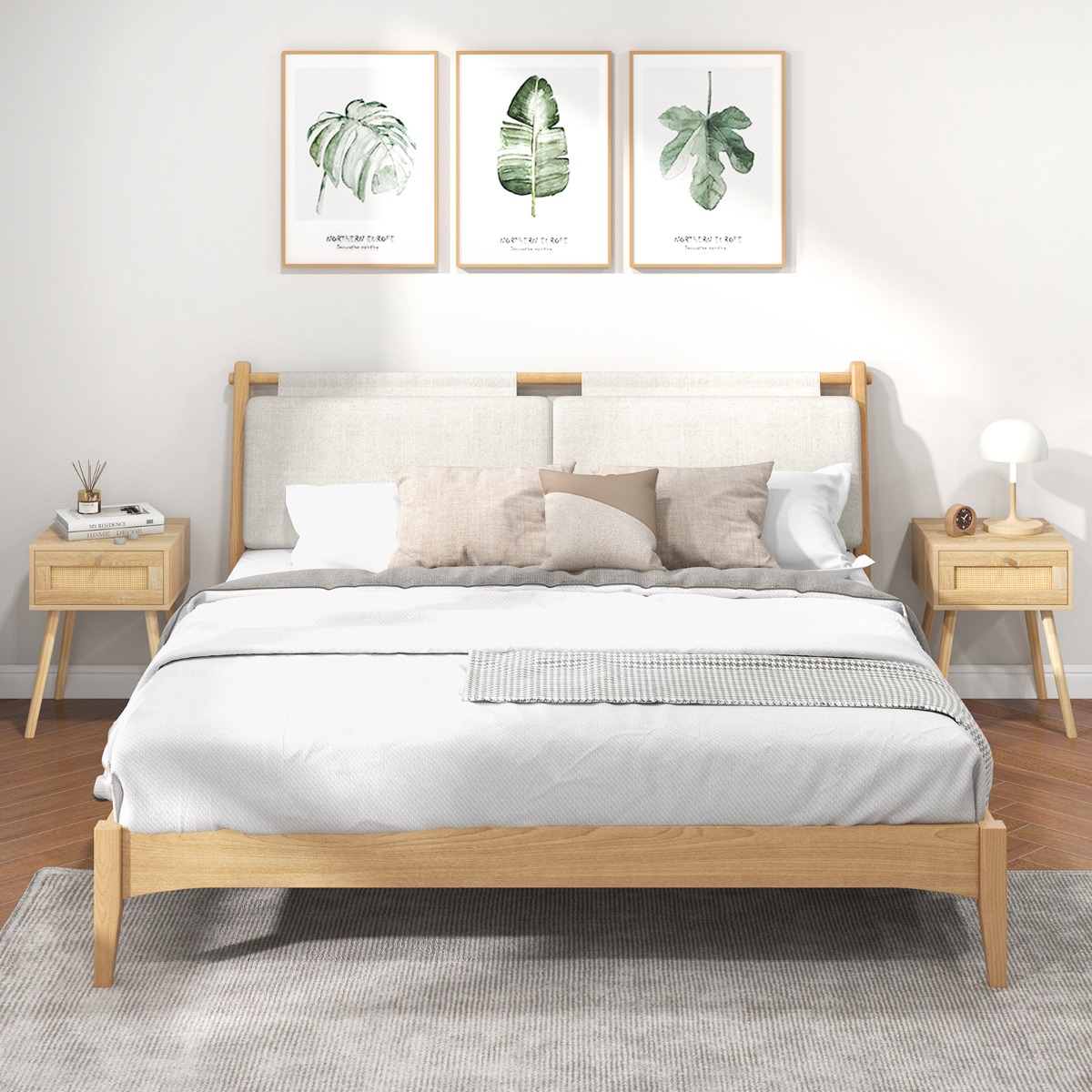 2er Set Rattan Nachttisch mit Schublade Beistelltisch Nachtkommode Nachtkonsole Sofatisch