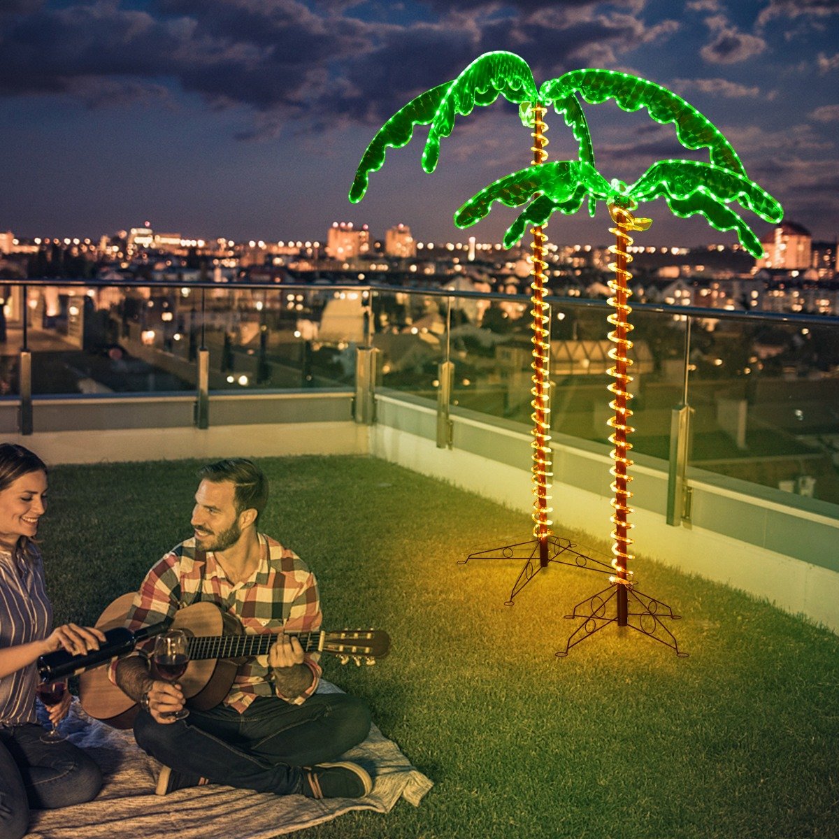 künstliche beleuchtete Palme mit LED-Lichtern klappbarem Sockel LED Palme 118 x 80 x 154 cm