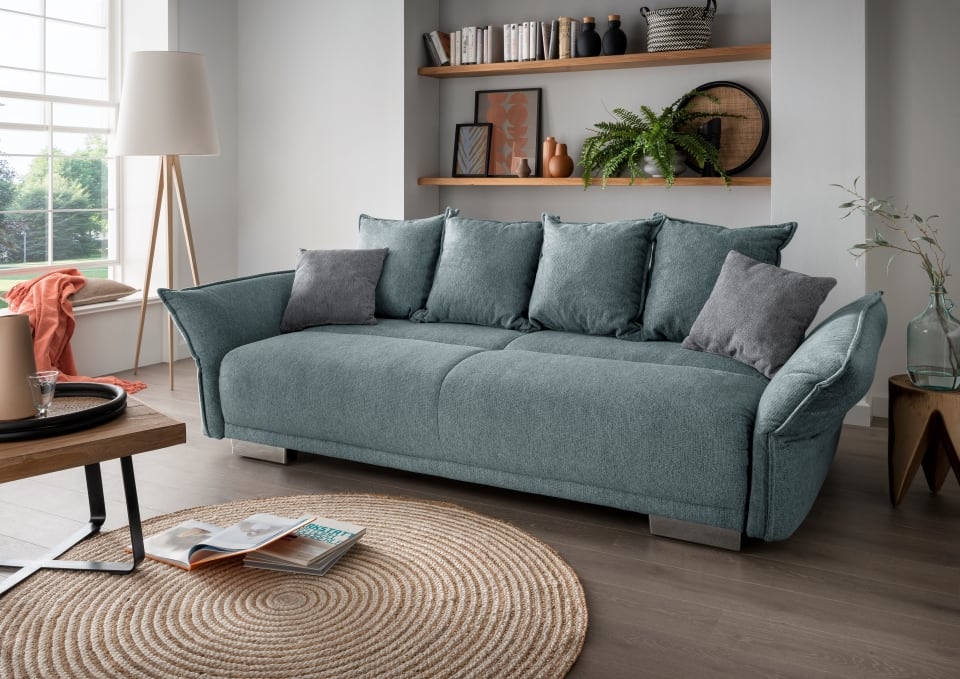 Big Sofa "Pera" von Benformato in Luxus-Mikrofaser mit Schlaffunktion, Bettkasten und wählbaren Farboptionen