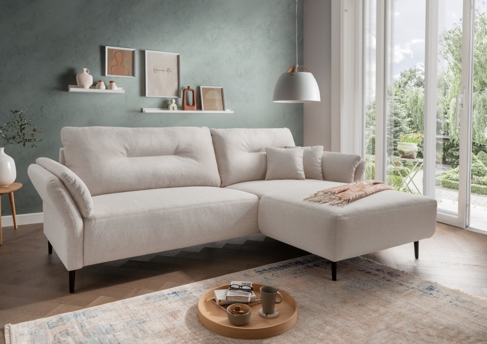 Benformato Piatelli Luxus-Mikrofaser Ecksofa mit beidseitiger Montierbarkeit in Grau, Sand oder Moosgrün