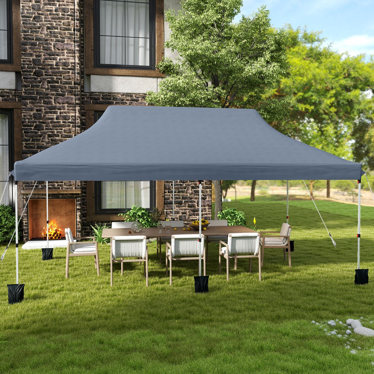 300 x 600 cm großes Pop-up-Überdachungszelt klappbares Eventzelt mit Tragetasche Grau