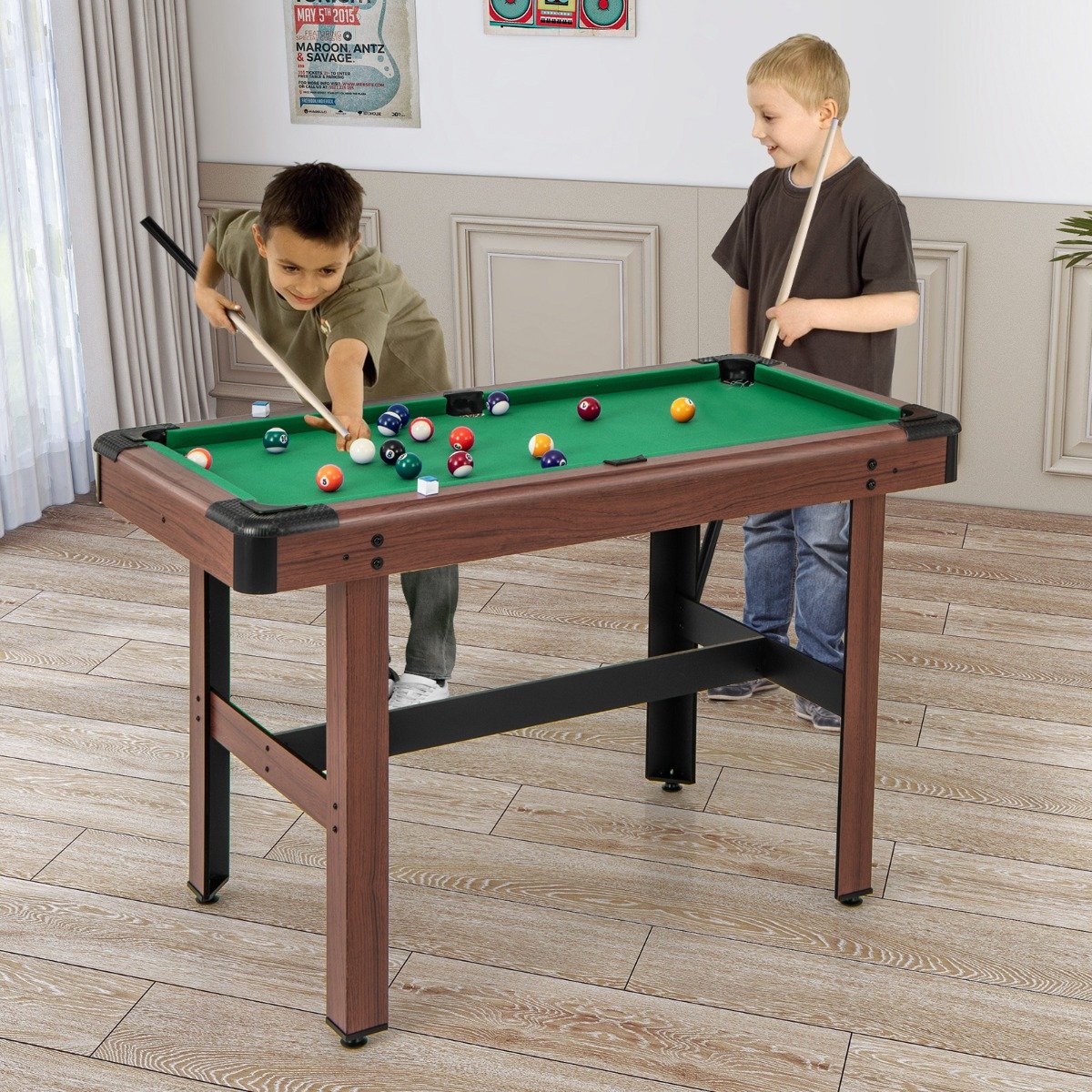 Billardtisch aus Holz mit 2 Queues 2 Kreiden & Dreieck & Bürste Billlard Tisch Tischbillard Grün