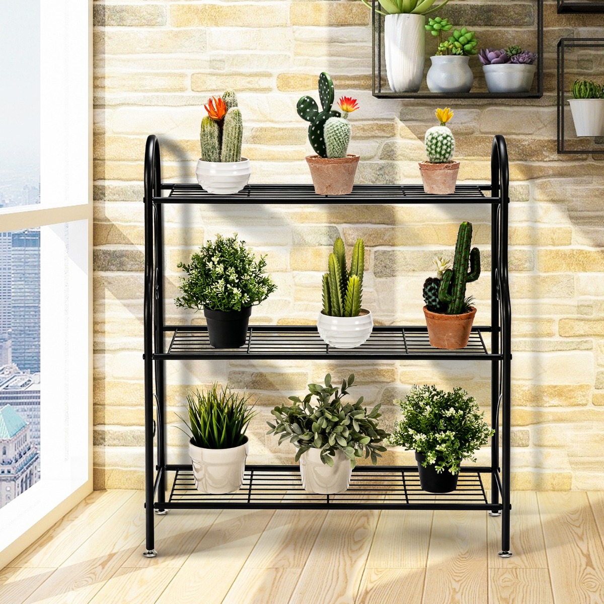 3-stufige Metall Blumentreppe Pflanzenständer Pflanzenregal Pflanzentreppe 72 x 25 x 85 cm Schwarz
