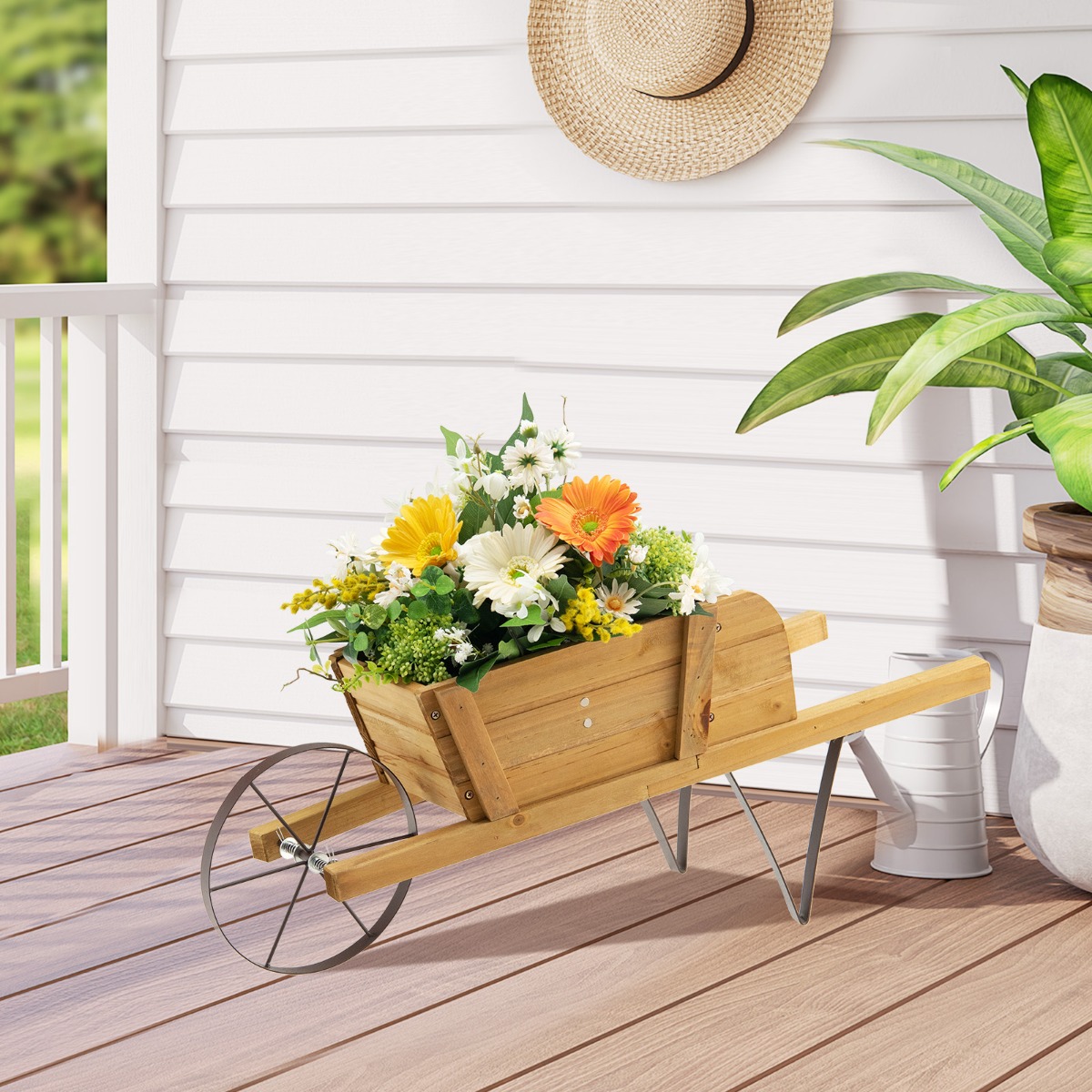 Blumenwagen Blumenschubkarre für den Innen- und Außenbereich 69,5 x 26 x 29,5 cm Walnuss