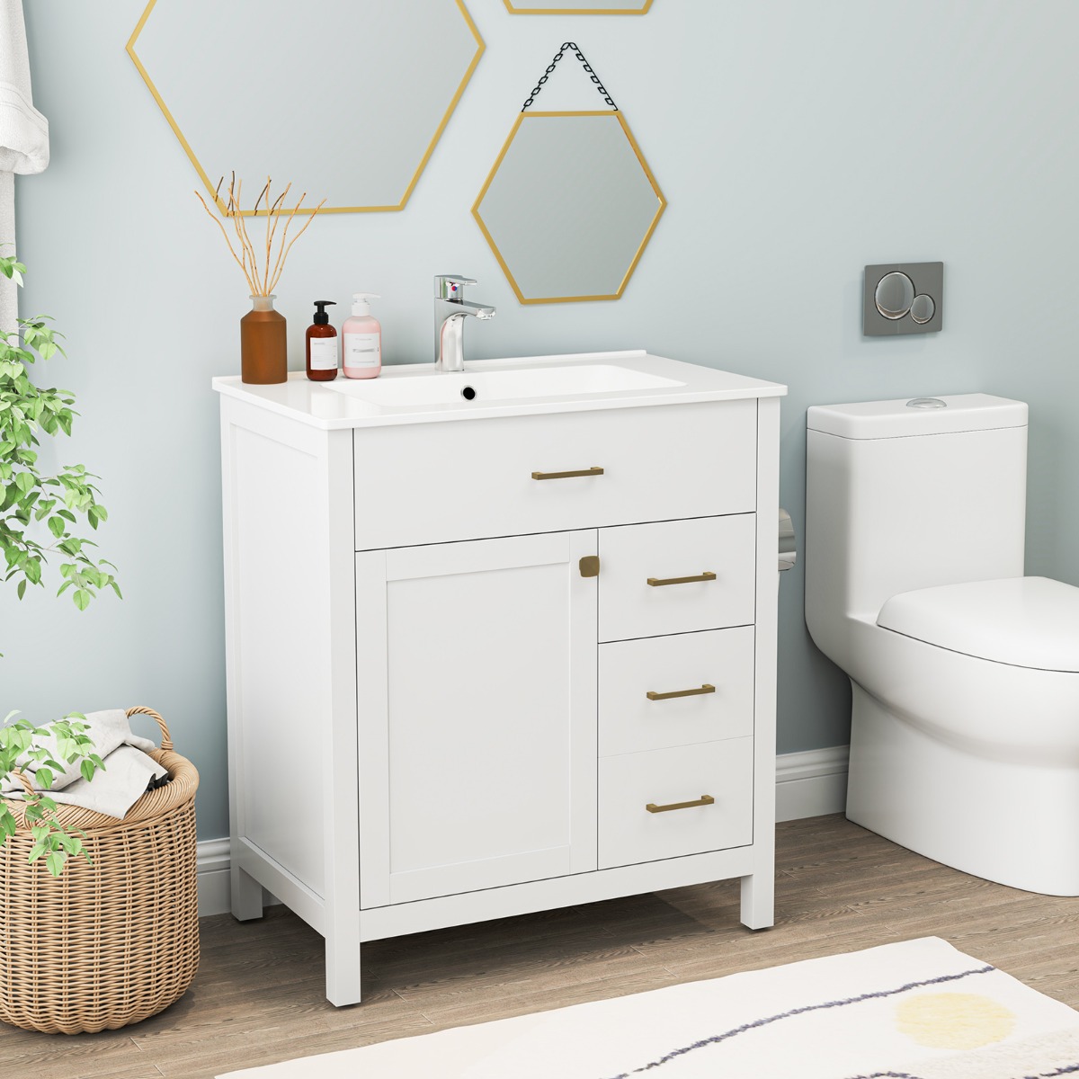 Badezimmer Waschbeckenmöbel mit Becken & 2 Schubladen & 2 Türen Badezimmerschrank