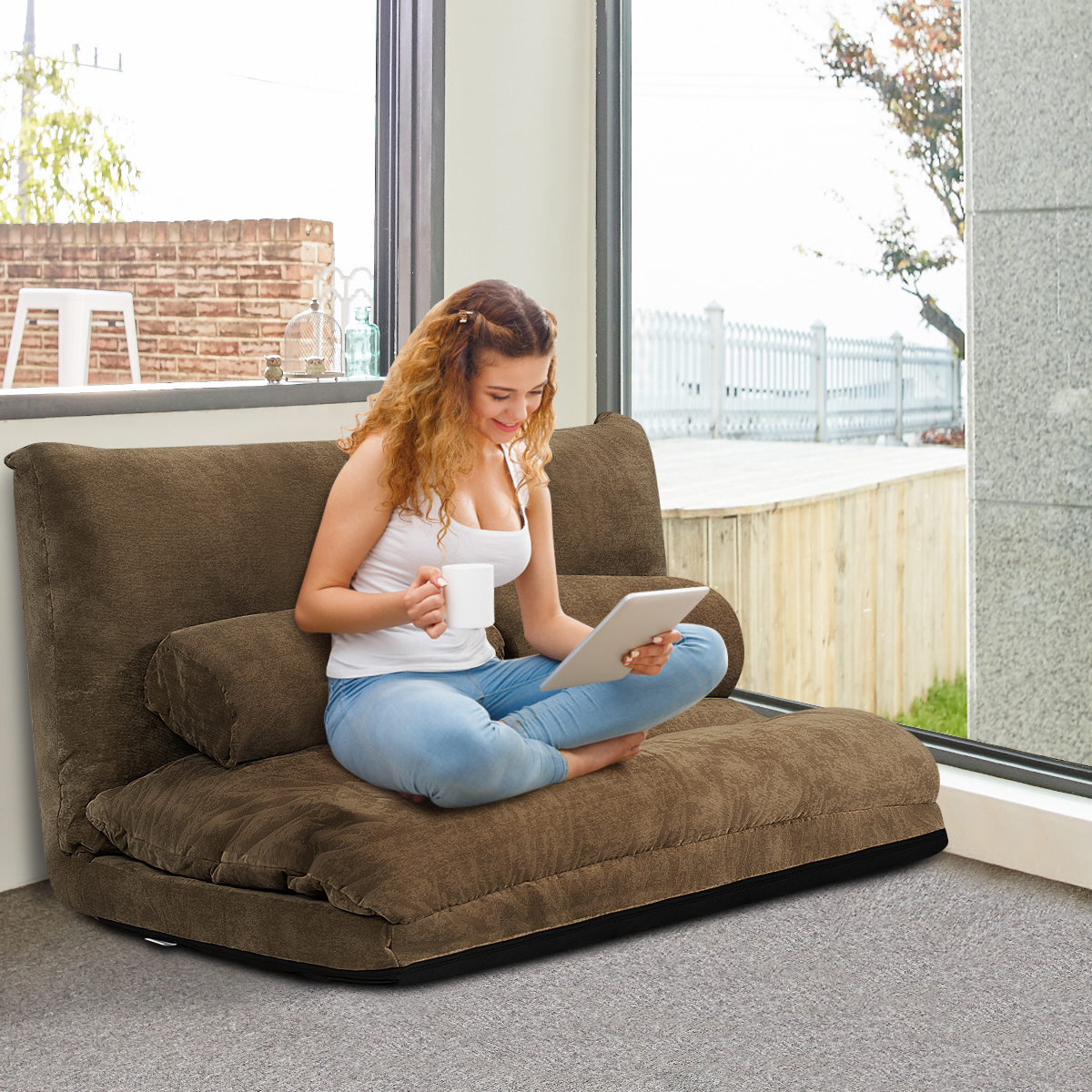 Bodensofa Bodenstuhl 6-stufig einstellbares Bodensessel 180 x 98 x 18 cm Kaffee
