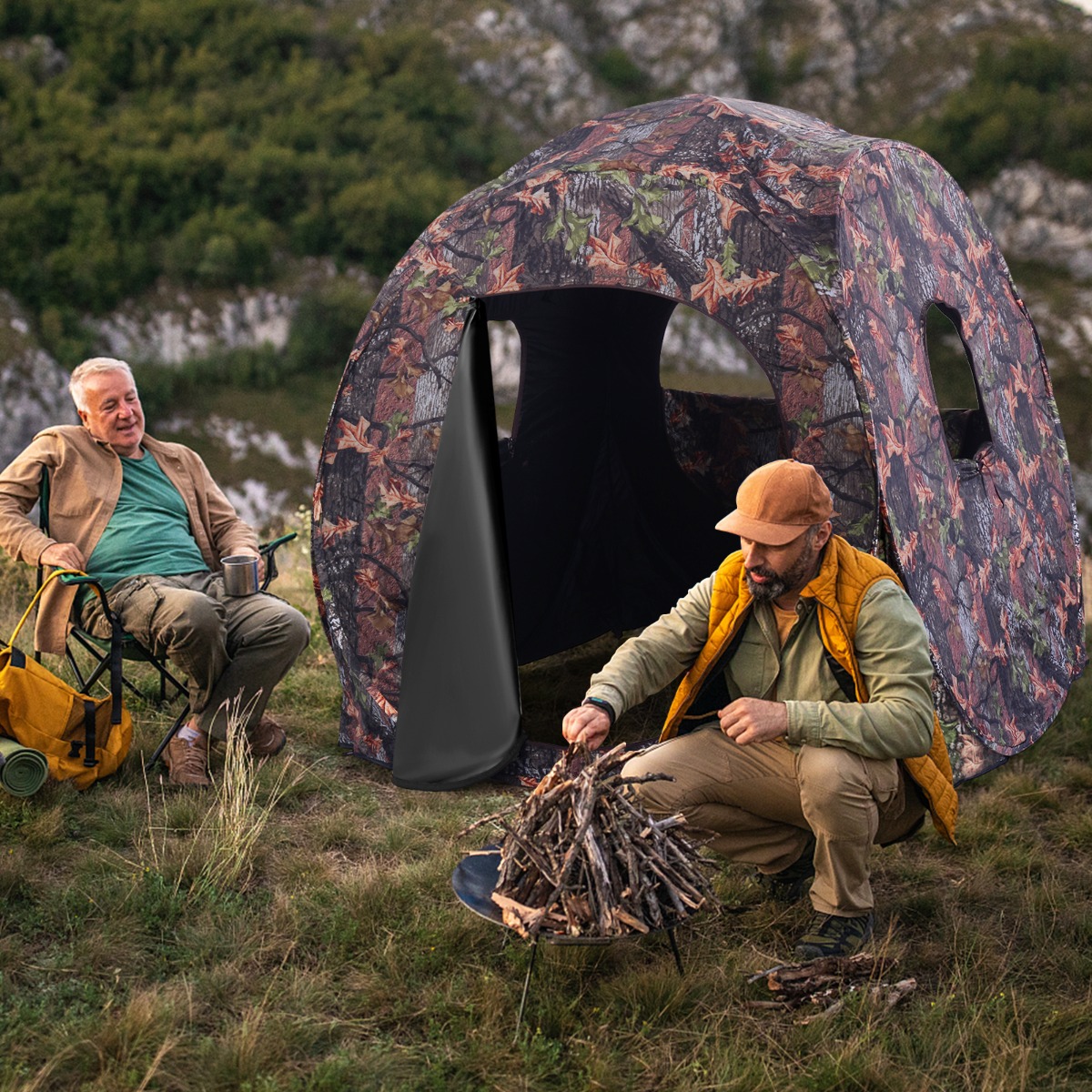 Jagdzelt Pop Up Design mit 360°-Weitsicht & Tragetasche & Spanngurten für 2 Personen