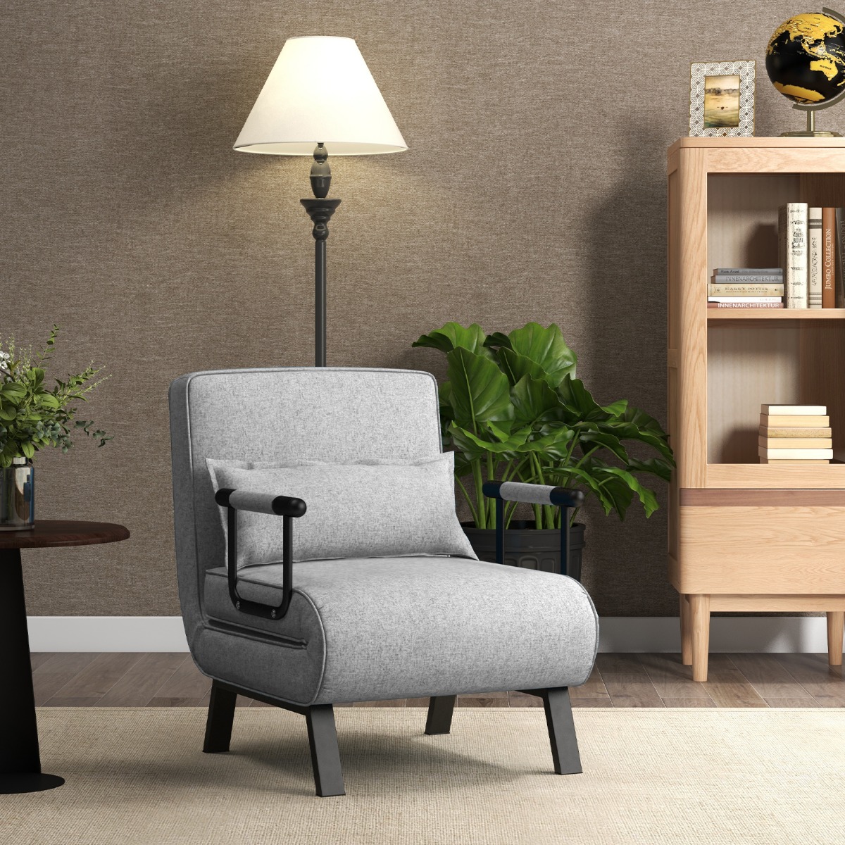 Cabrio-Schlafsofa Klappsessel Schlafcouch Sofabett 5-Positionen-Liegestuhl Hellgrau