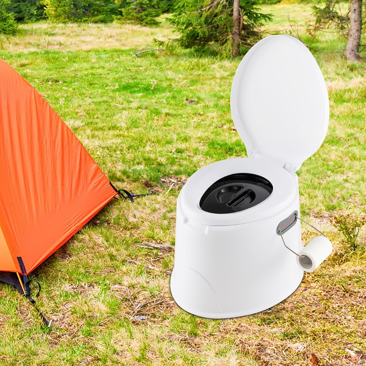 Campingtoilette tragbar Reisetoilette Mobile Toilette mit Abnehmbarem Eimereinsatz Weiß