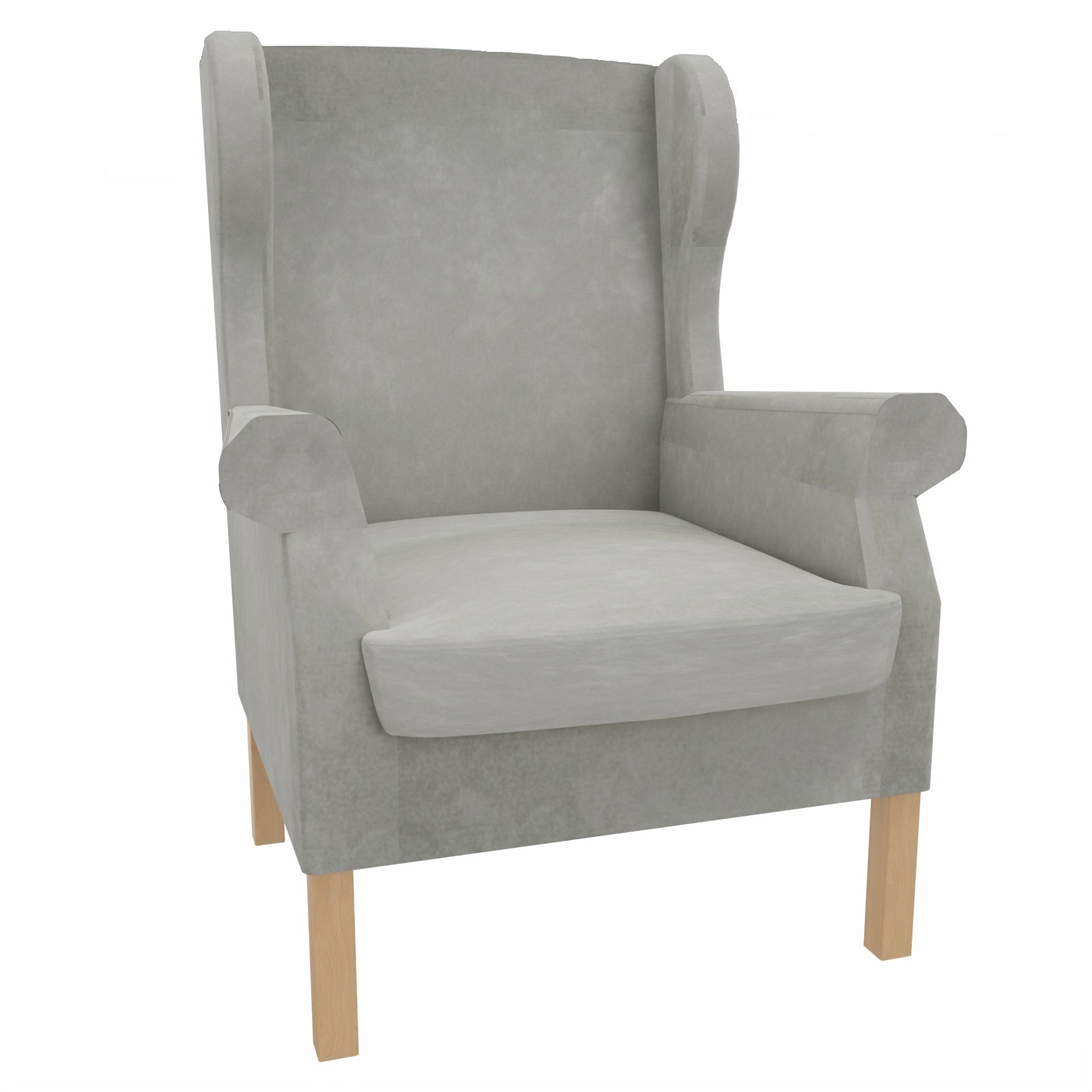 Ohrensessel Caro – Gepolsterter Massivholzsessel mit abnehmbarem Sitzpolster - Metall Silber / Clean-Stoff Como Grau