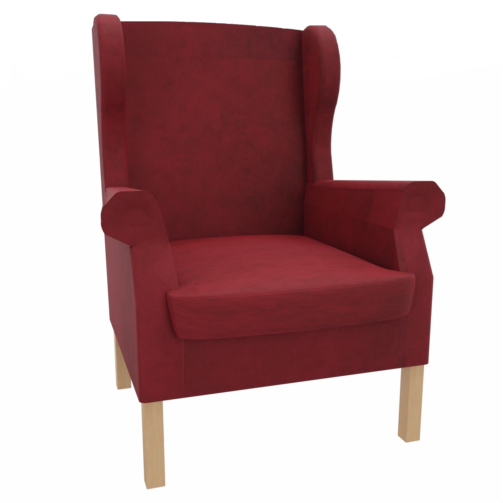 Ohrensessel Caro – Gepolsterter Massivholzsessel mit abnehmbarem Sitzpolster - Metall Silber / Clean-Stoff Como Rot