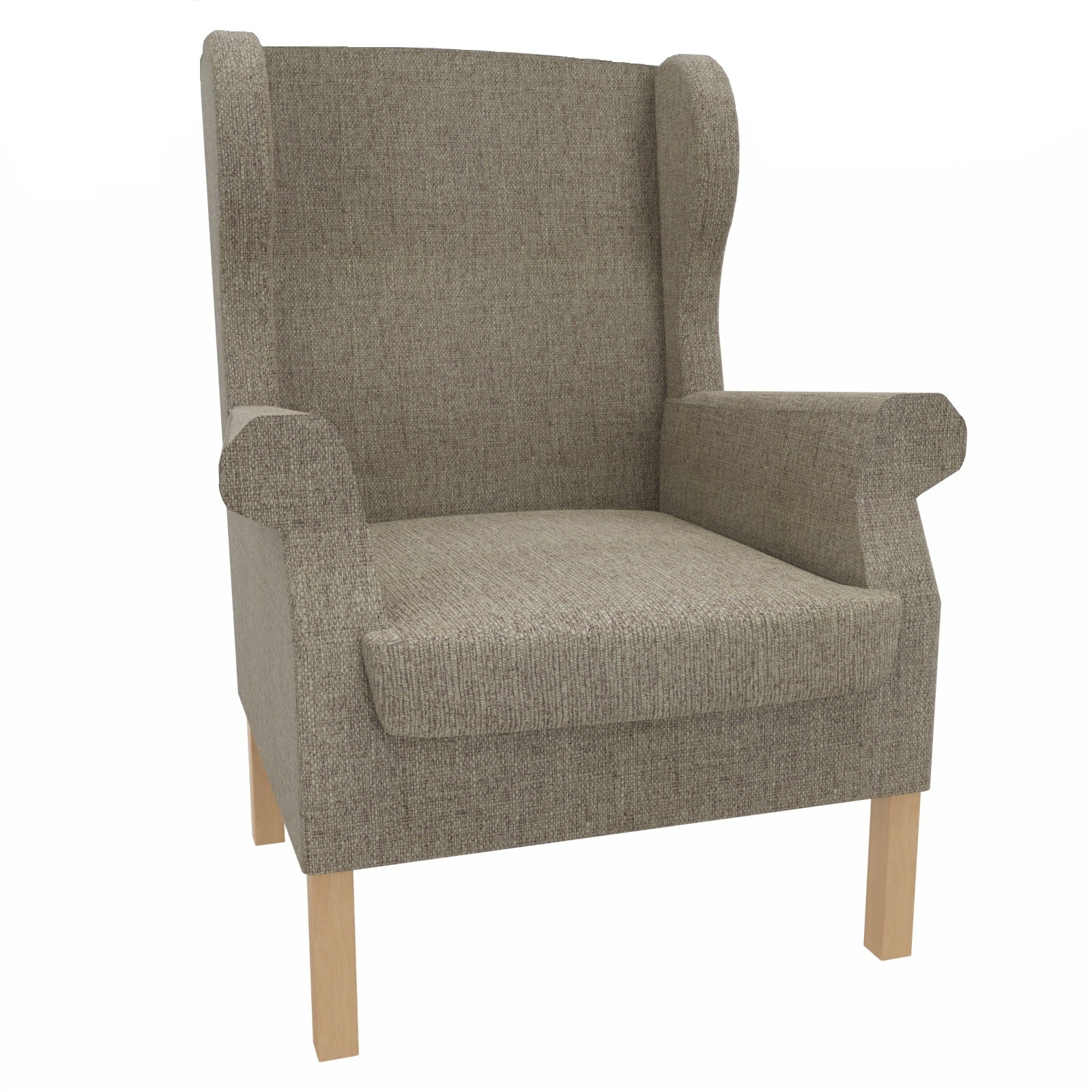 Ohrensessel Caro – Gepolsterter Massivholzsessel mit abnehmbarem Sitzpolster - Metall Silber / Stoff Kariba Beige